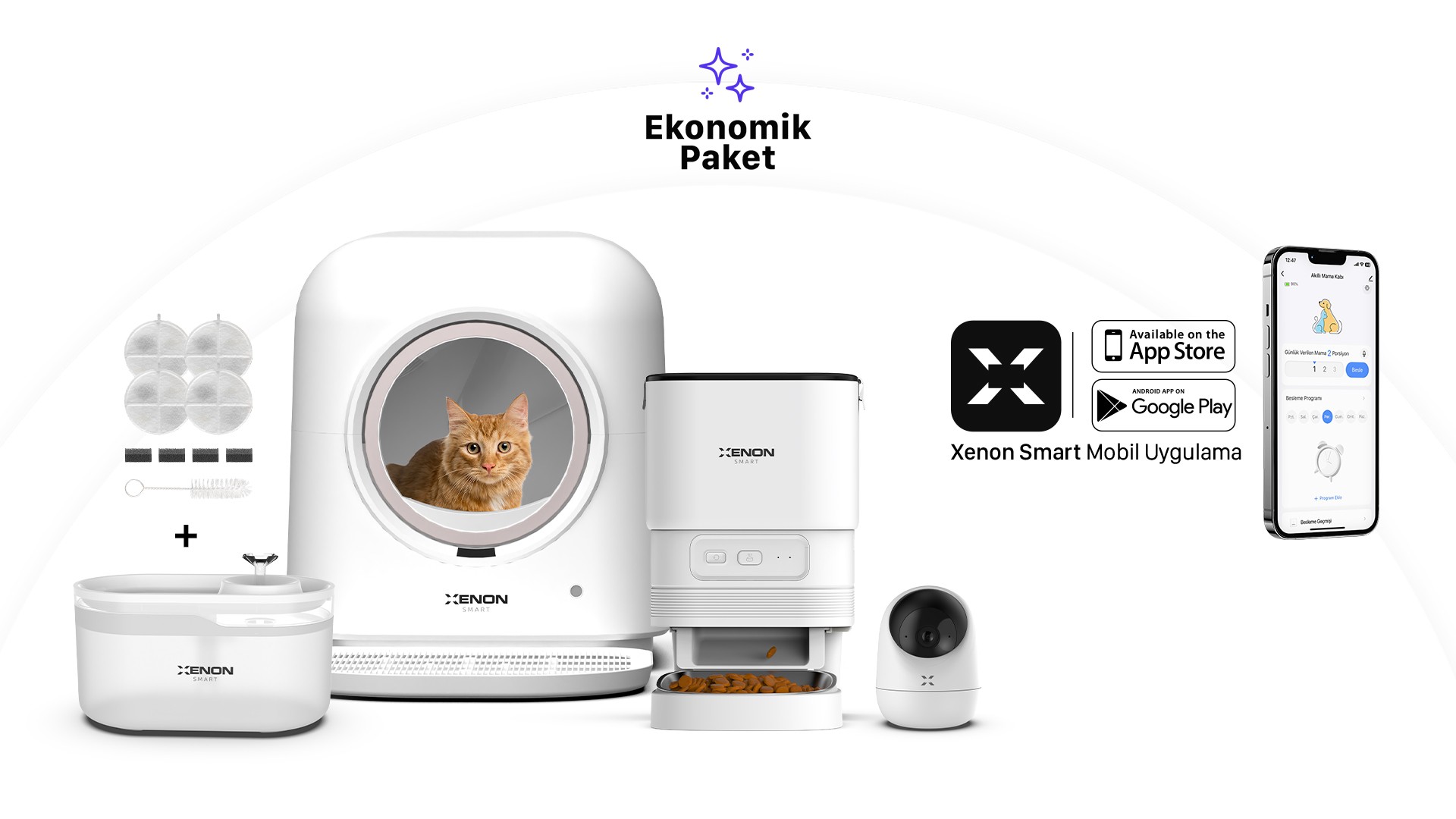 [Ön sipariş] Akıllı Kedi Tuvaleti, Akıllı Kamera, Mama Kabı, Akıllı Kedi Su Pınarı Ve Filtre 5'li Pet Seti