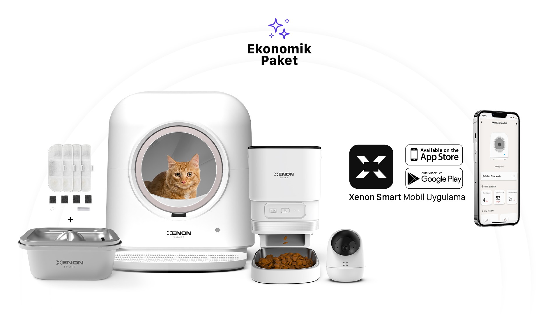 Akıllı Kedi Tuvaleti, Akıllı Kamera, Mama Kabı, Akıllı Çelik Su Pınarı Ve Filtre Seti