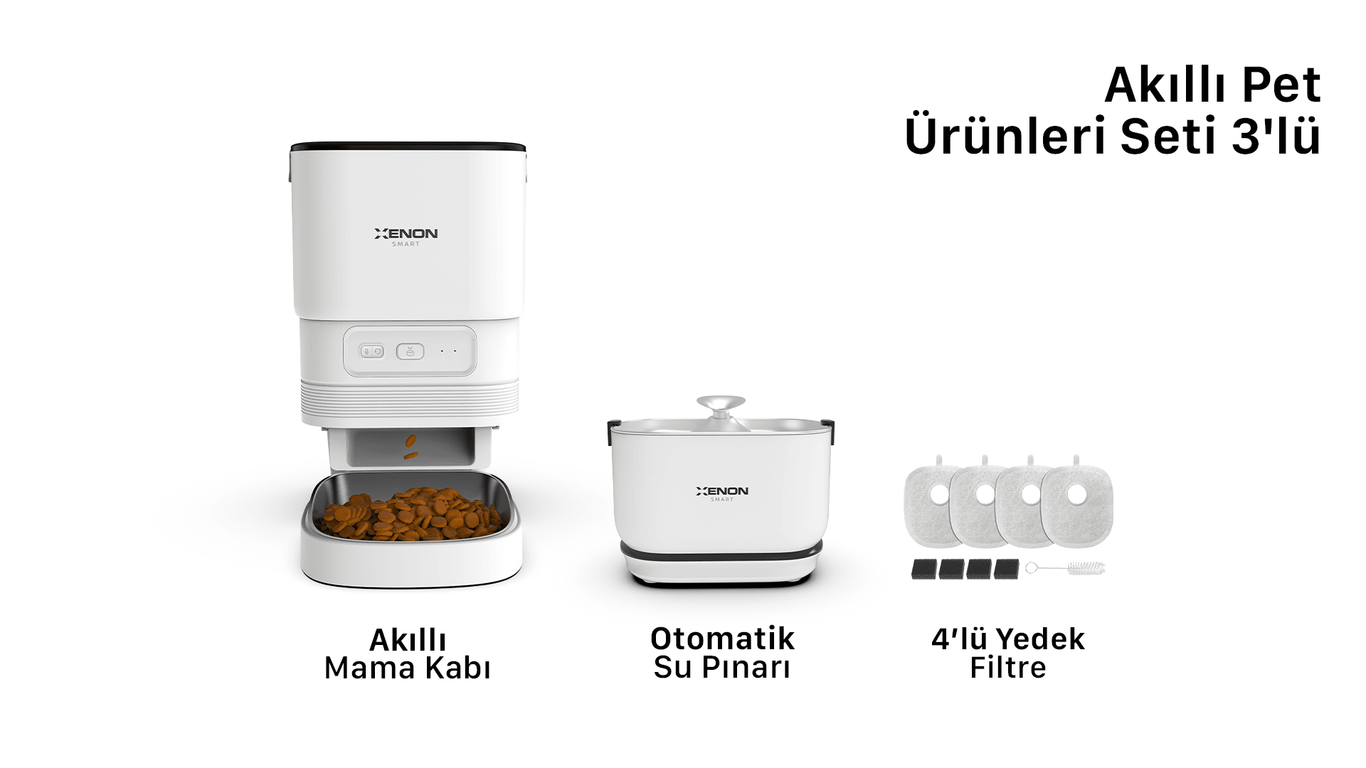 Akıllı Mama Kabı, Bataryalı Su Pınarı ve Filtre 3'lü Pet Seti