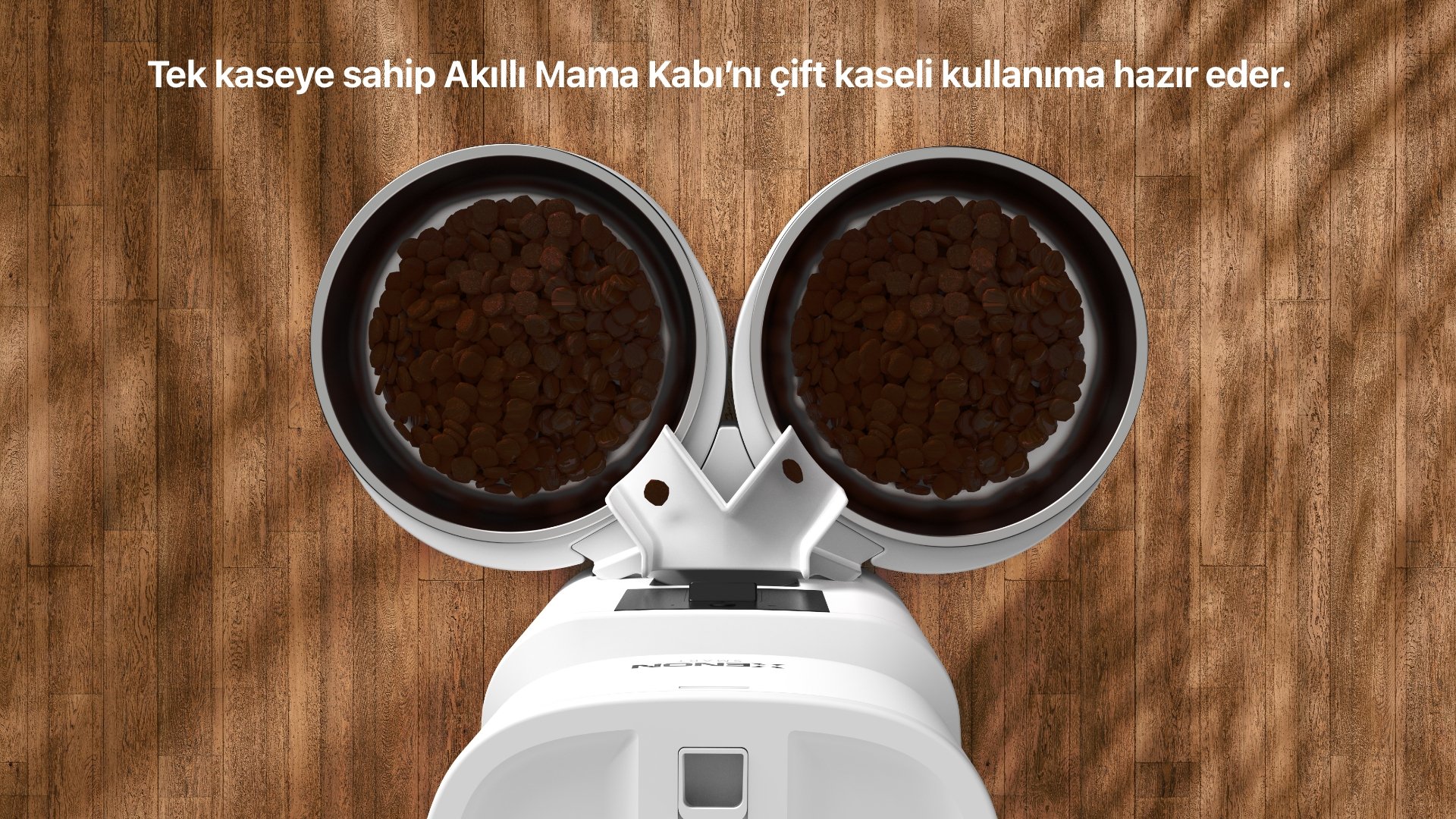 Akıllı Mama Kabı Çift Kaseli Beyaz