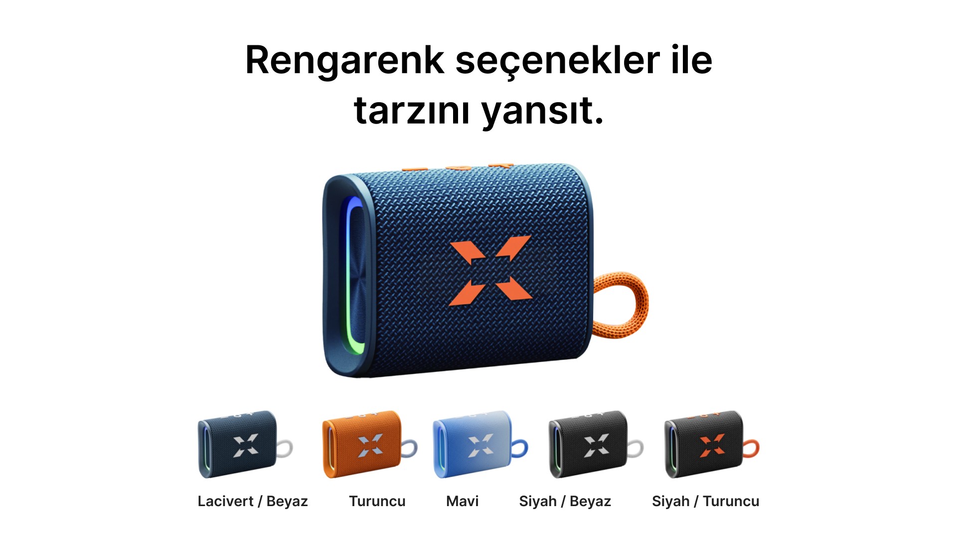 Bluetooth Hoparlör Suya Dayanıklı IPX7 Lacivert-Turuncu