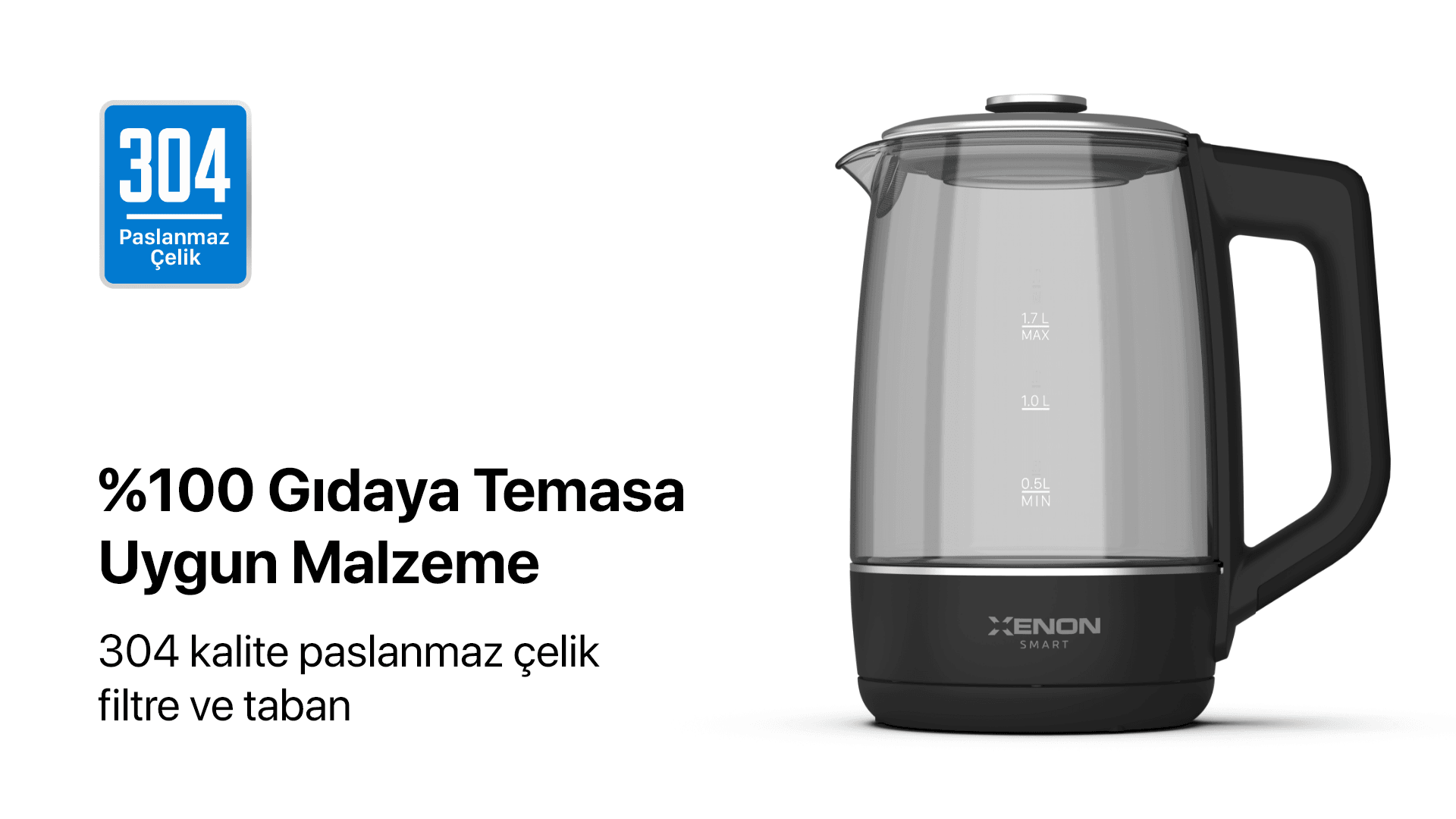 Akıllı Cam Kettle 1.7 L Siyah