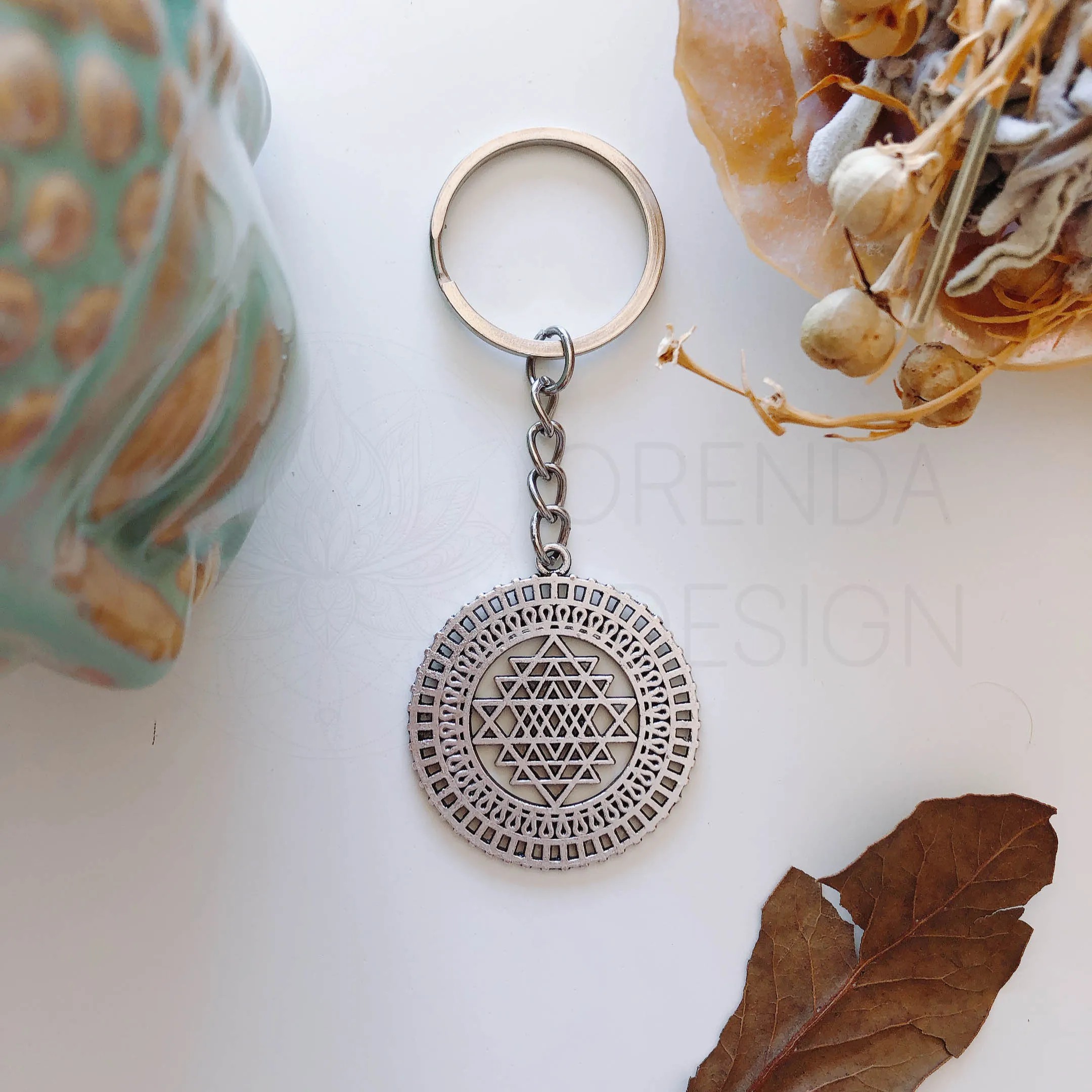 Silver Sri Yantra Keychain