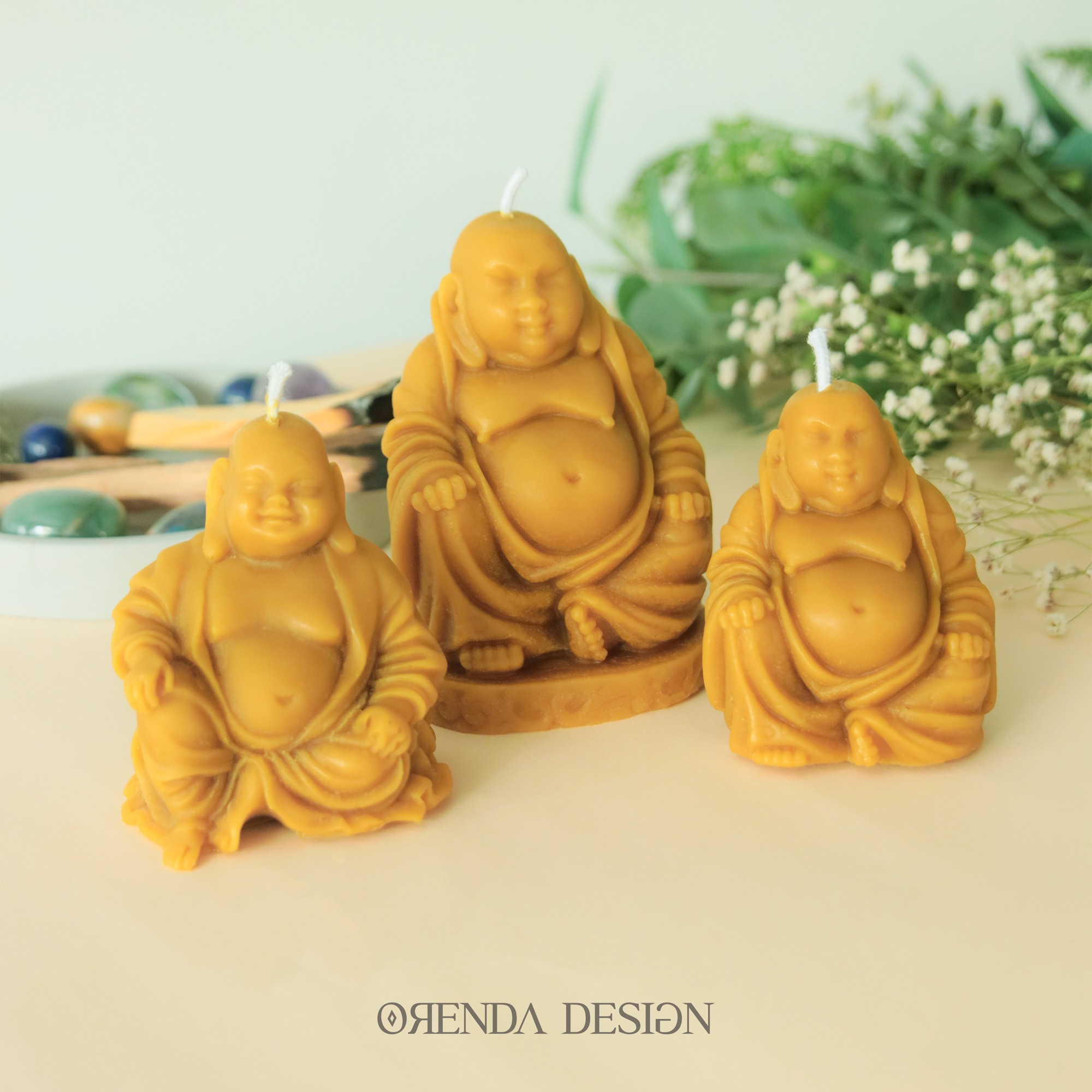 Buddha 3'lü Set - Gülen Buddhalar Balmumu Mum