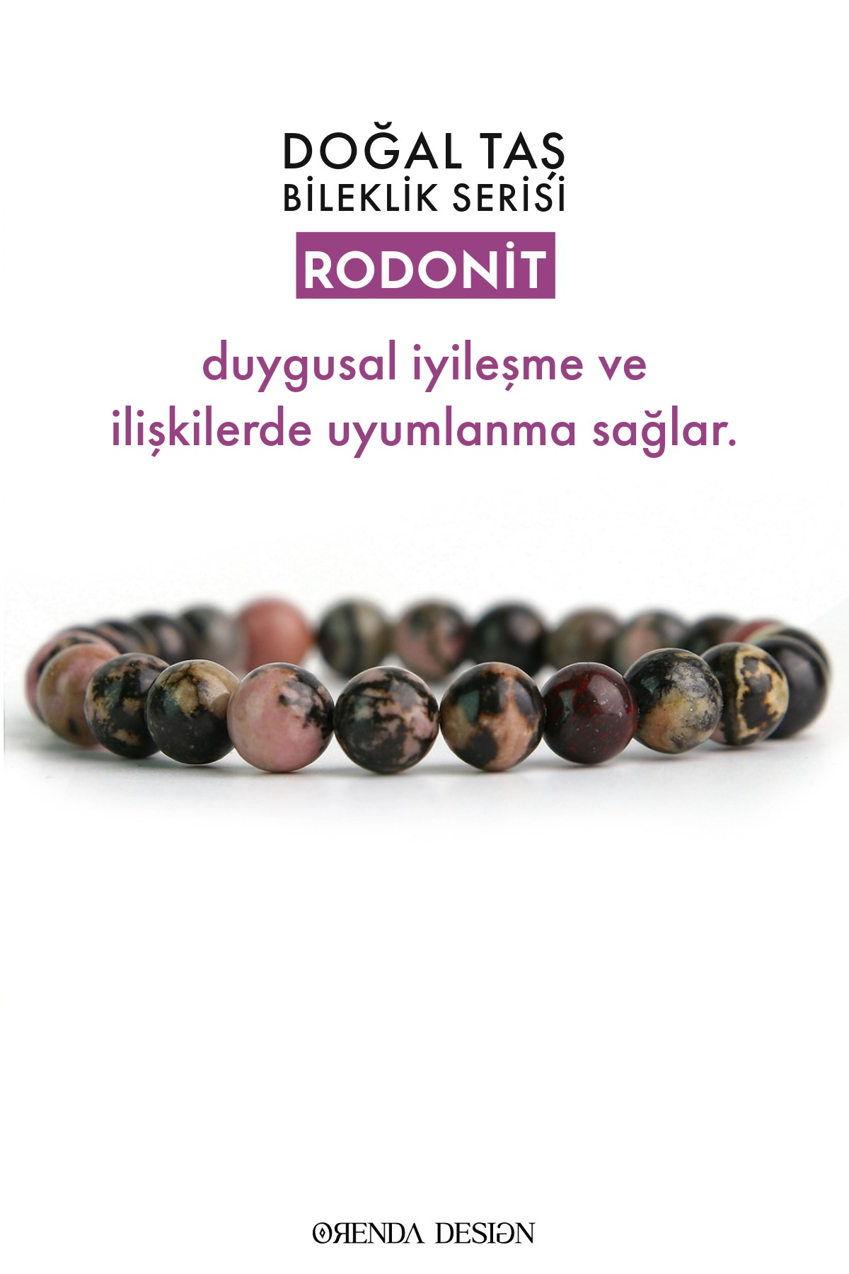 Rodonit Doğal Taş Bileklik (Duygusal İyileşme ve Dengeli İlişkiler)