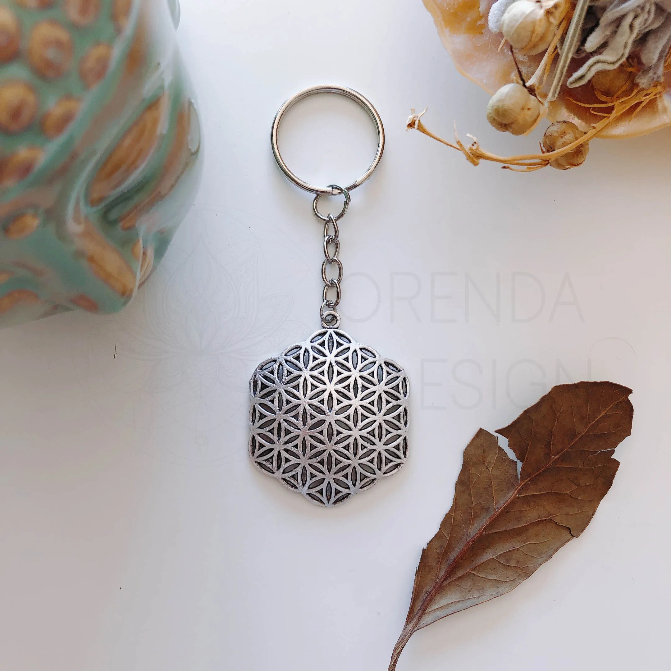 Silver Life Flower Keychain