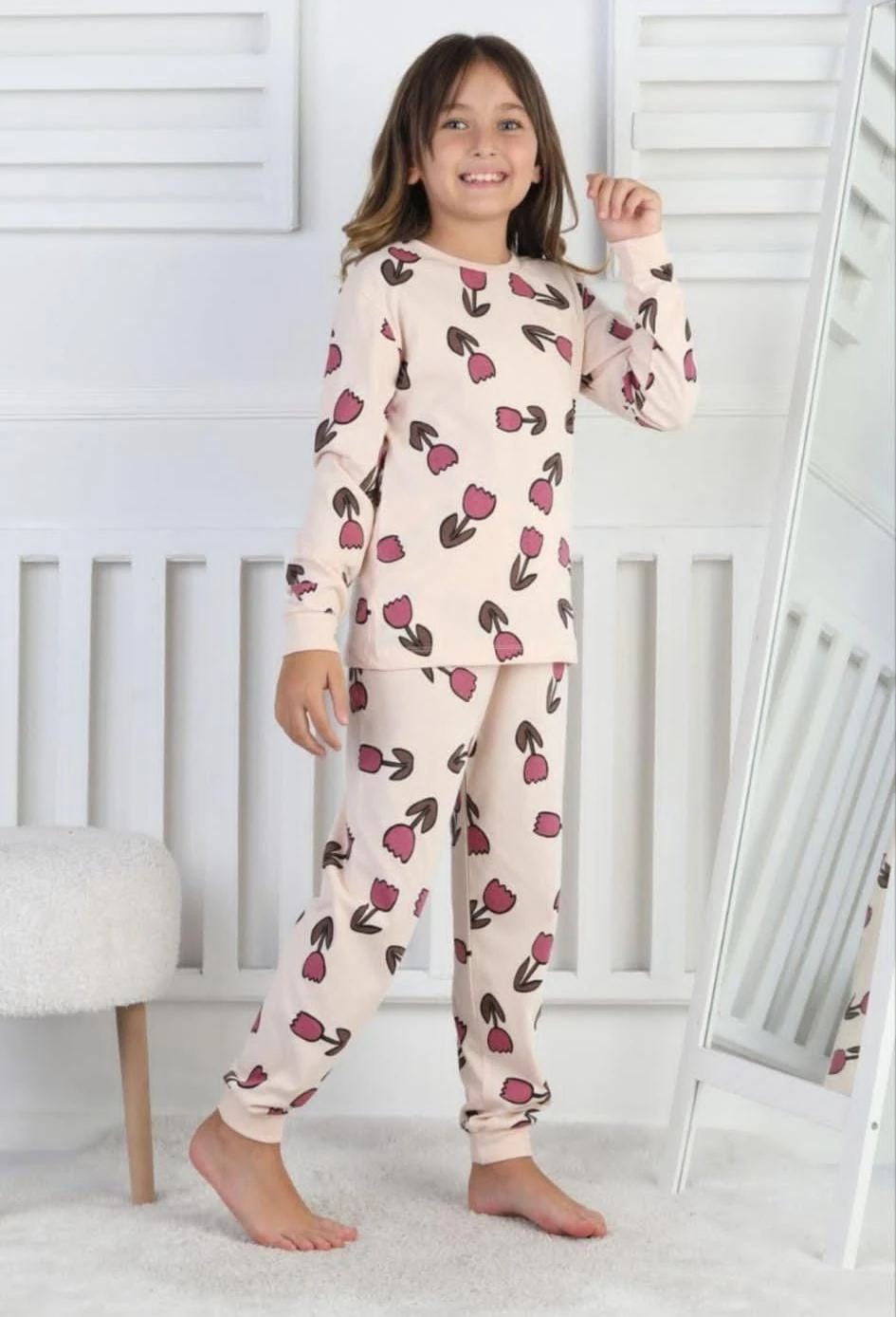 Stl 1043 Çiçekli Kız Pijama Takımı