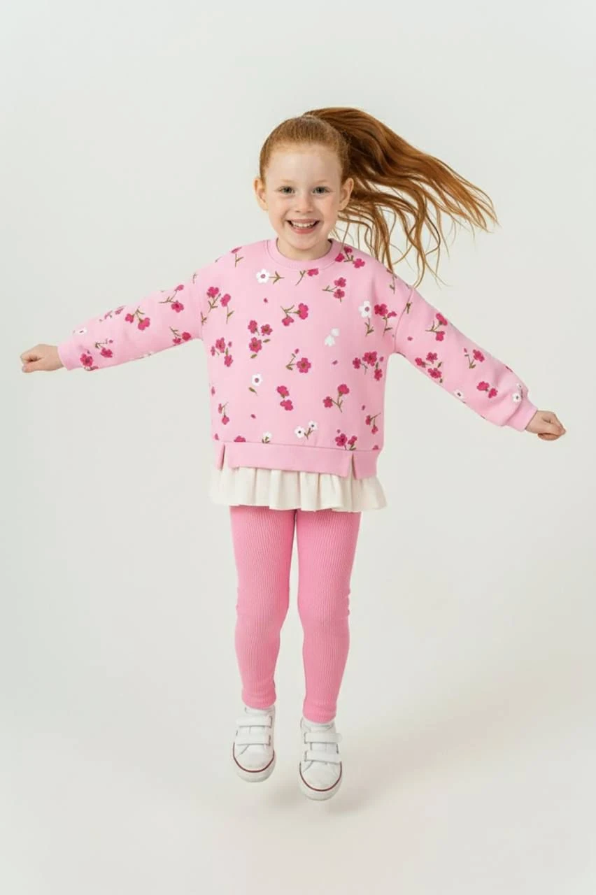 Hrb Çiçek Baskı Taytlı 3 ip şardonlu Kız Takım