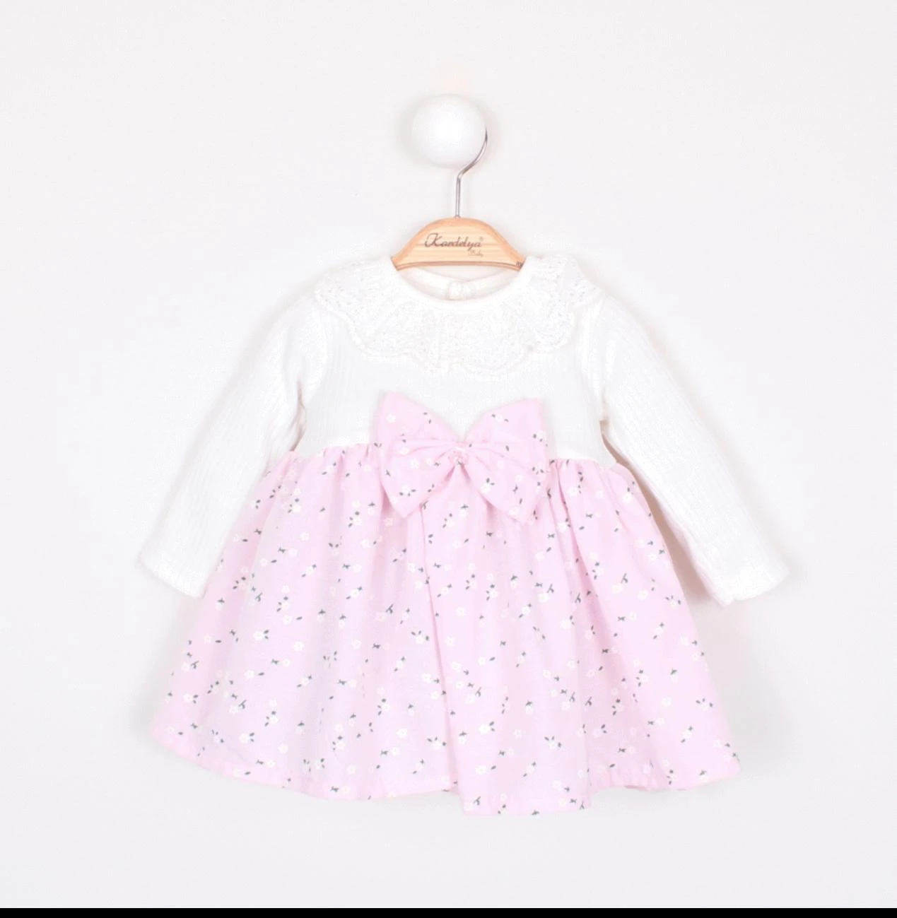 Miniloy 1117 Fiyonk Detaylı Dantel Yaka Bebe Elbise