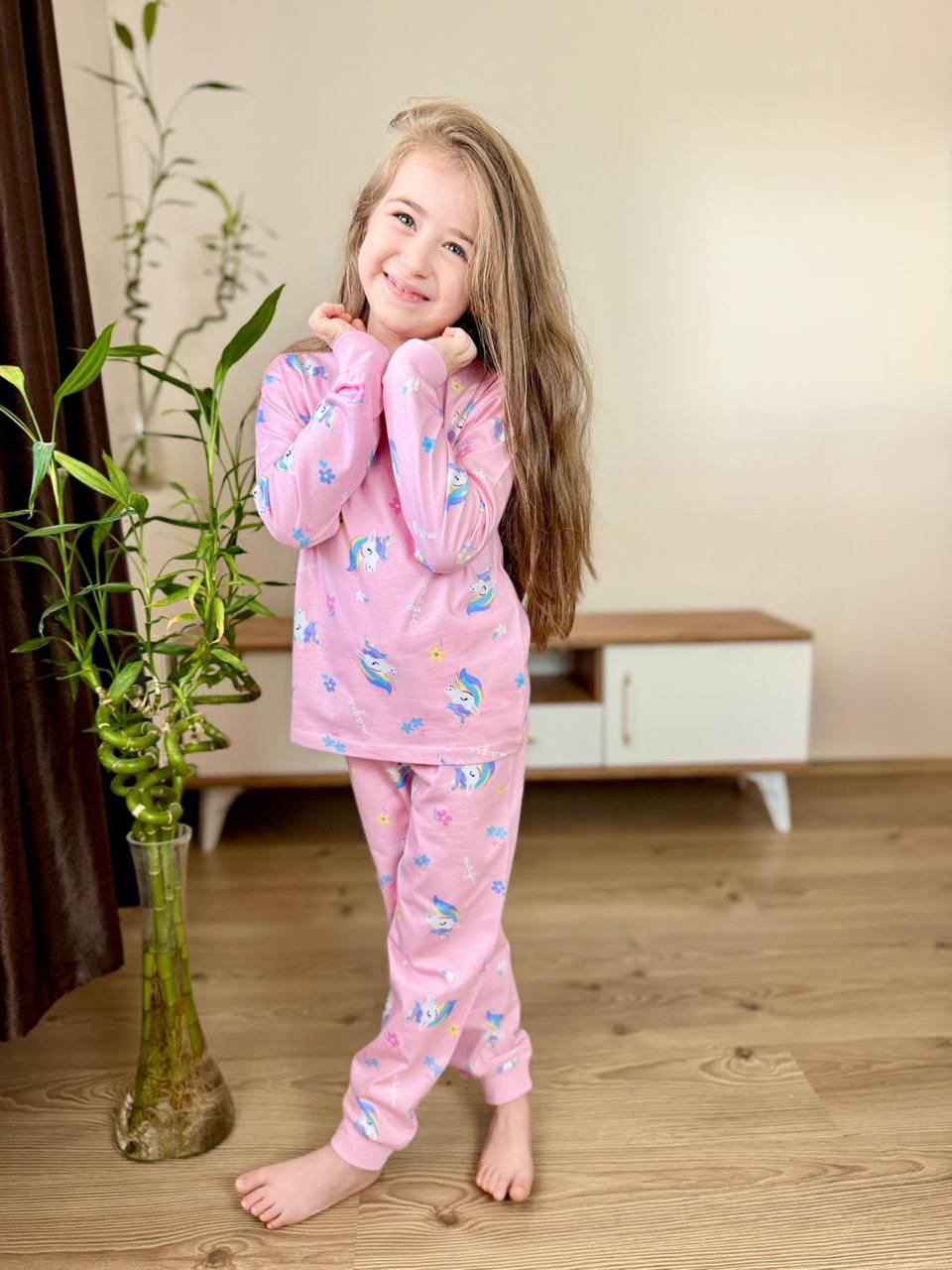 P3301  Unicorn Desenli Uzun Kol Pijama Takımı