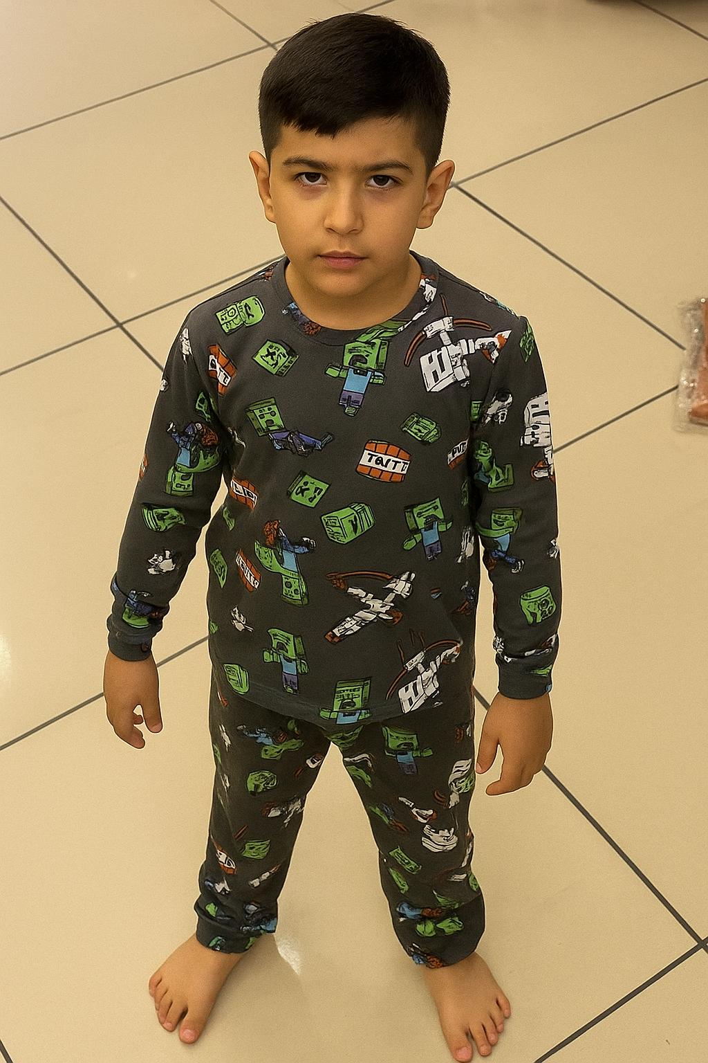 Stl Minecraft İnterlok Kalın Erkek Pijama Takım