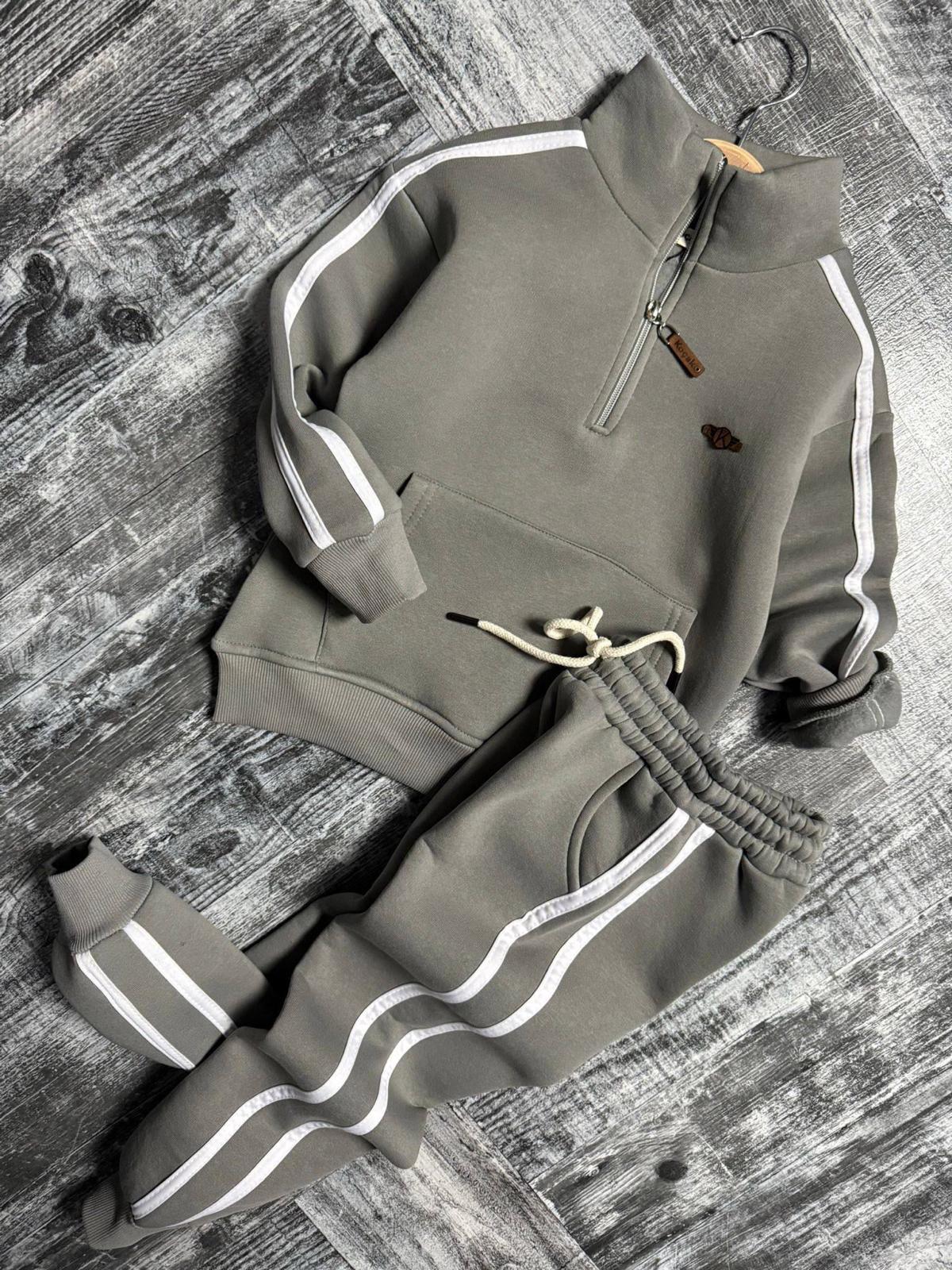 1355 BALIKÇI YAKA FERMUARLI ŞERİTLİ UNİSEX 2Lİ TAKIM