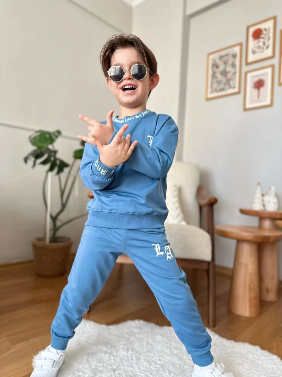 1302 Los Angeles Baskı Garson 2li Takım - Mavi