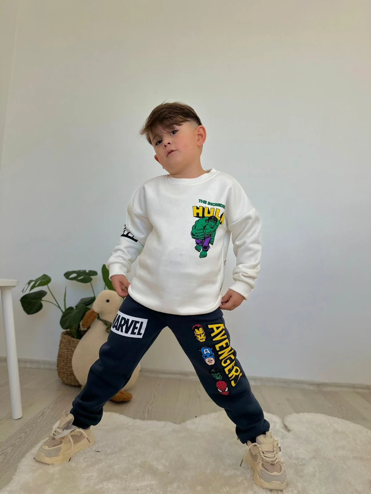 3 iplik şardonlu New Hulk Avengers Erkek Takım