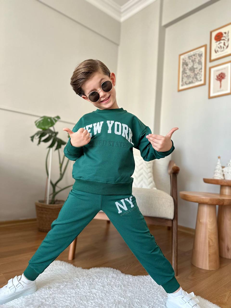 1304 New York Baskı Garson 2li Takım - Yeşil
