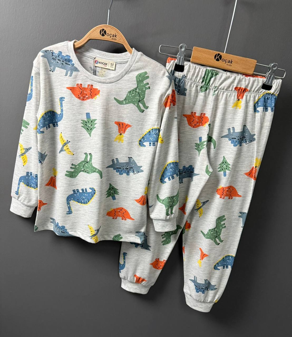 P3300 Dinazor Desenli Uzun Kol Pijama Takımı
