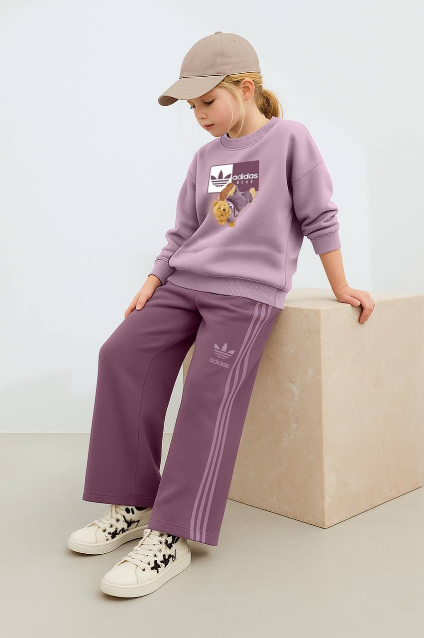 ws 103 Adidas Ayıcık Figürlü Şeritli Kız Takım