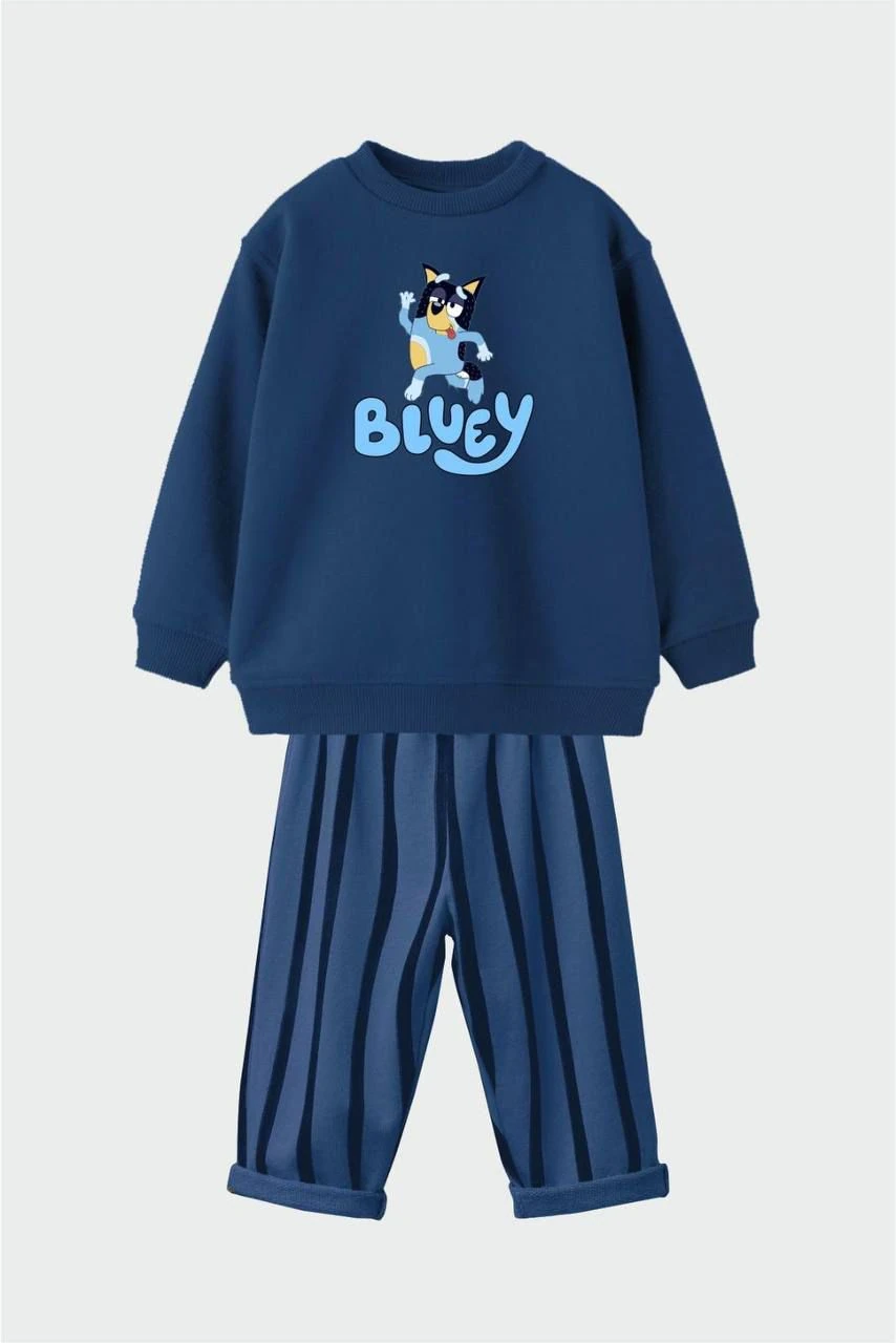 LCC Bluey baskı 3 ip şardonsuz Erkek Takım