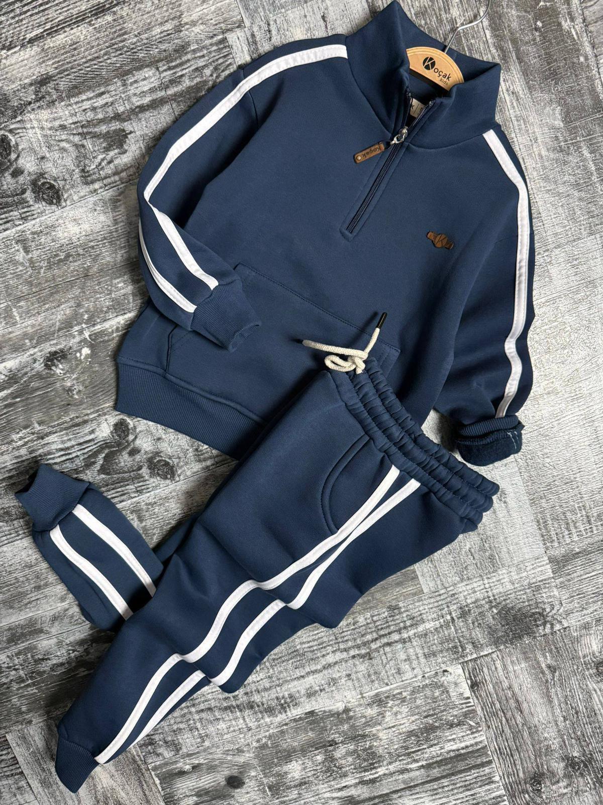 1355 BALIKÇI YAKA FERMUARLI ŞERİTLİ UNİSEX 2Lİ TAKIM