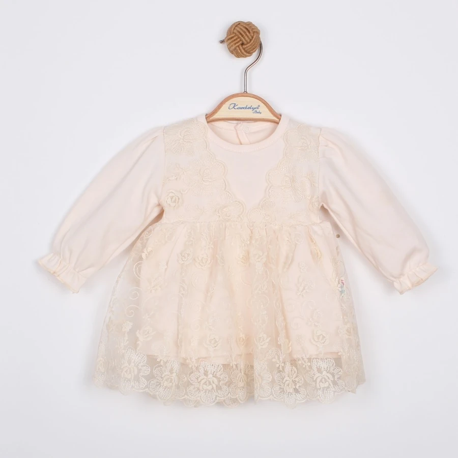 Miniloy 1063 Çiçek Desen Nakışlı Bebe Elbise
