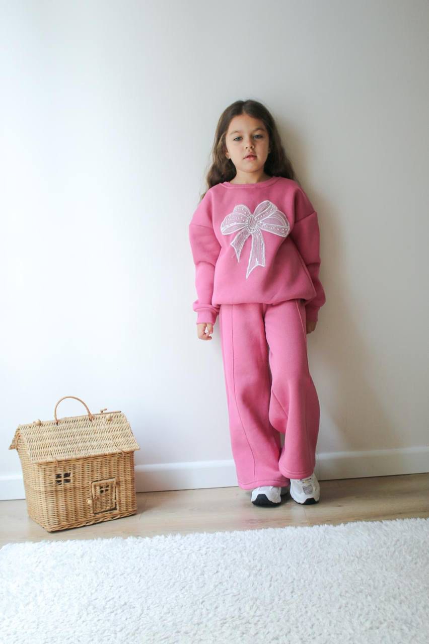 3 iplik şardonlu New Fiyonk Baskı Kız Takım