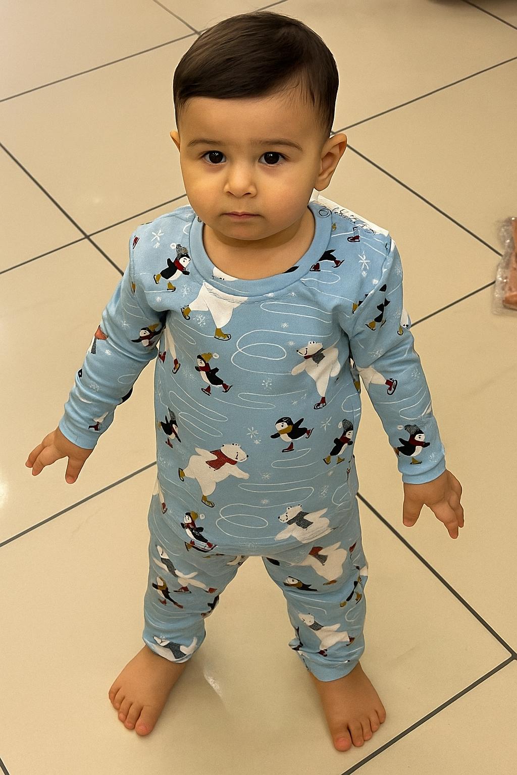 Stl Kaykay Penguen İnterlok Kalın Unisex Pijama Takım