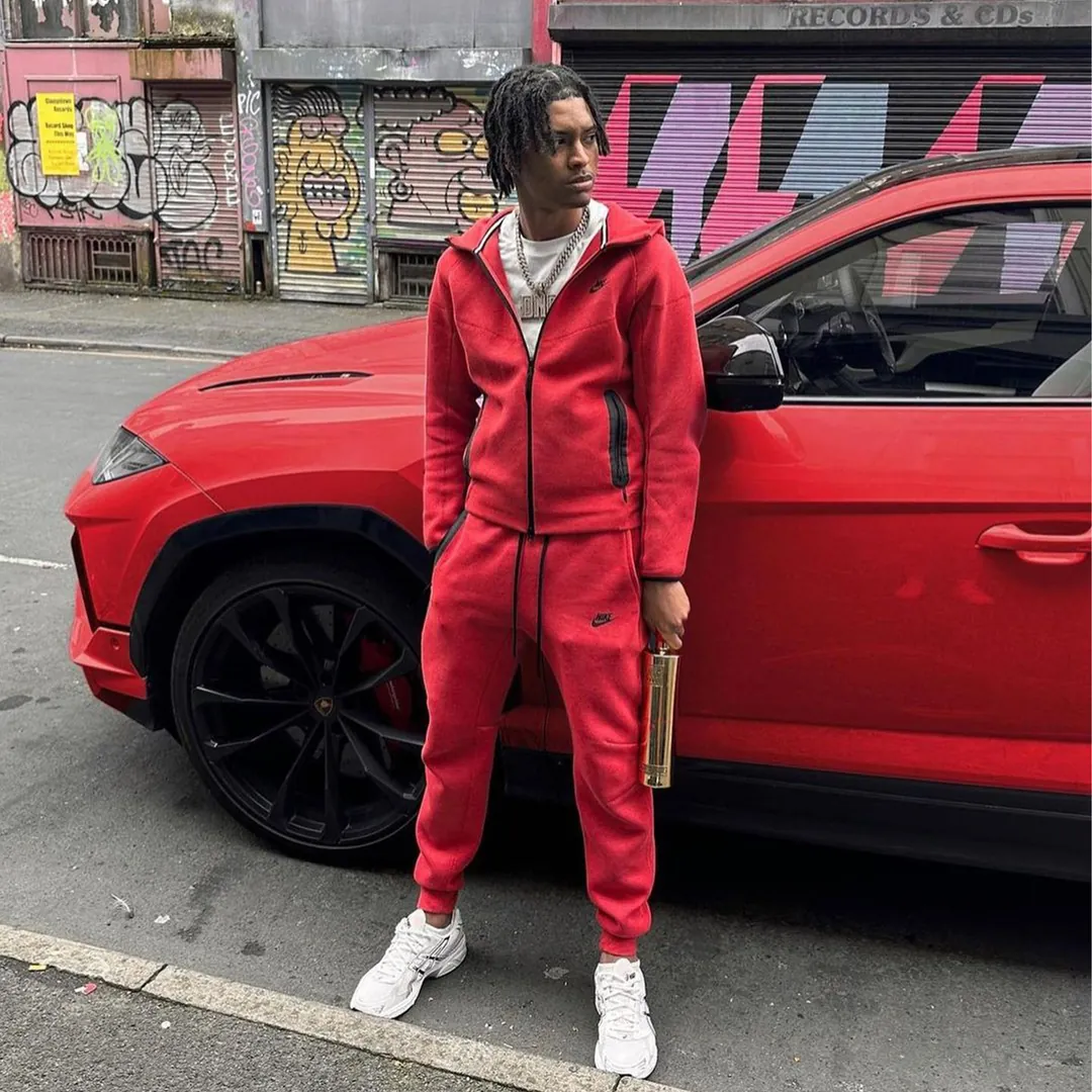 NIKE Tech Fleece 2024 Windrunner Tracksuit Red Jogger