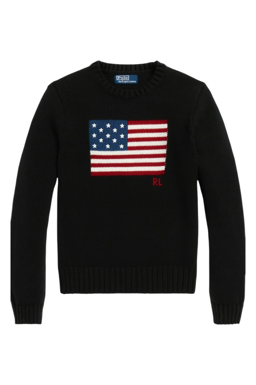 Ralph Lauren American Flag Knitwear Black Sweater