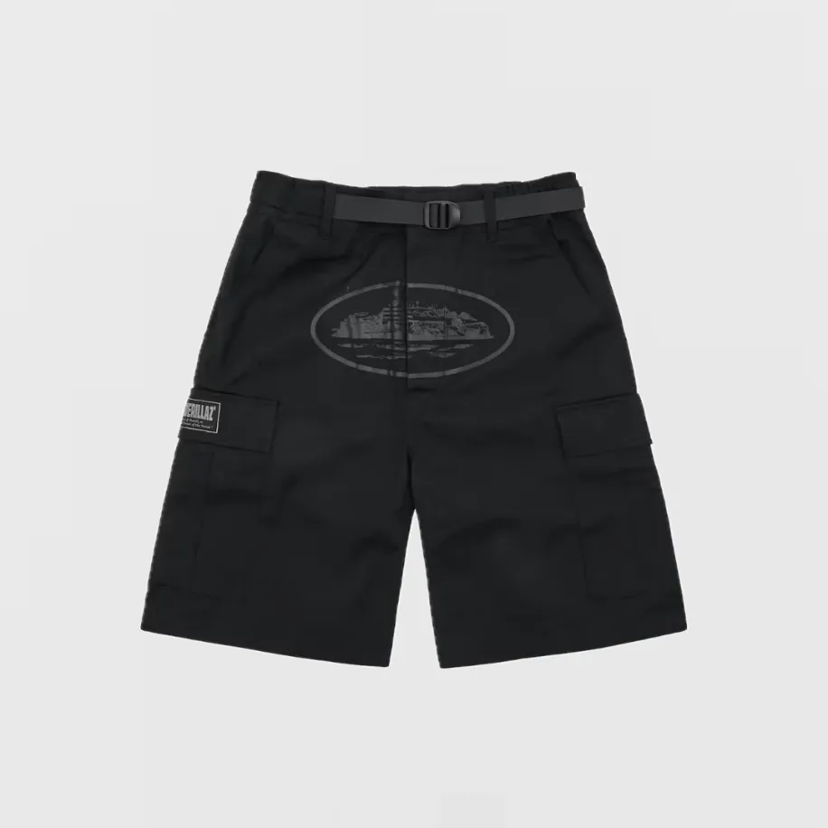 Corteiz RTW OG Alcatraz Cargo Shorts Full Black