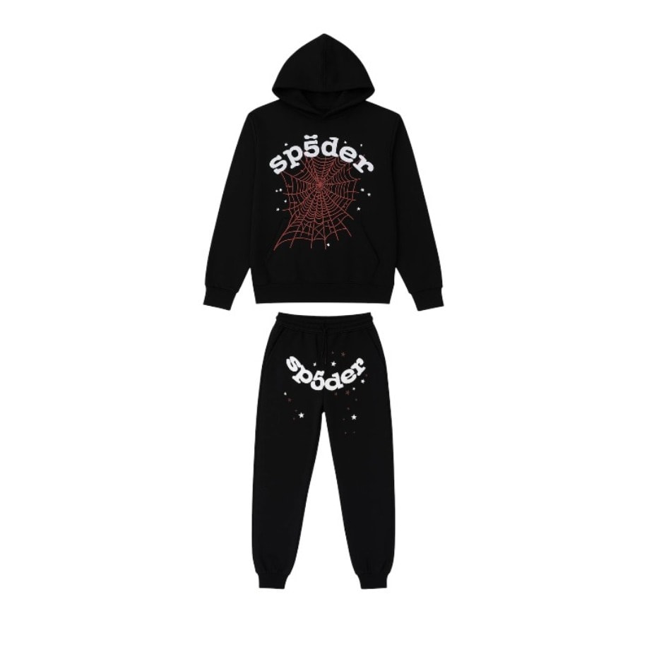 Sp5der Tracksuit Black Red
