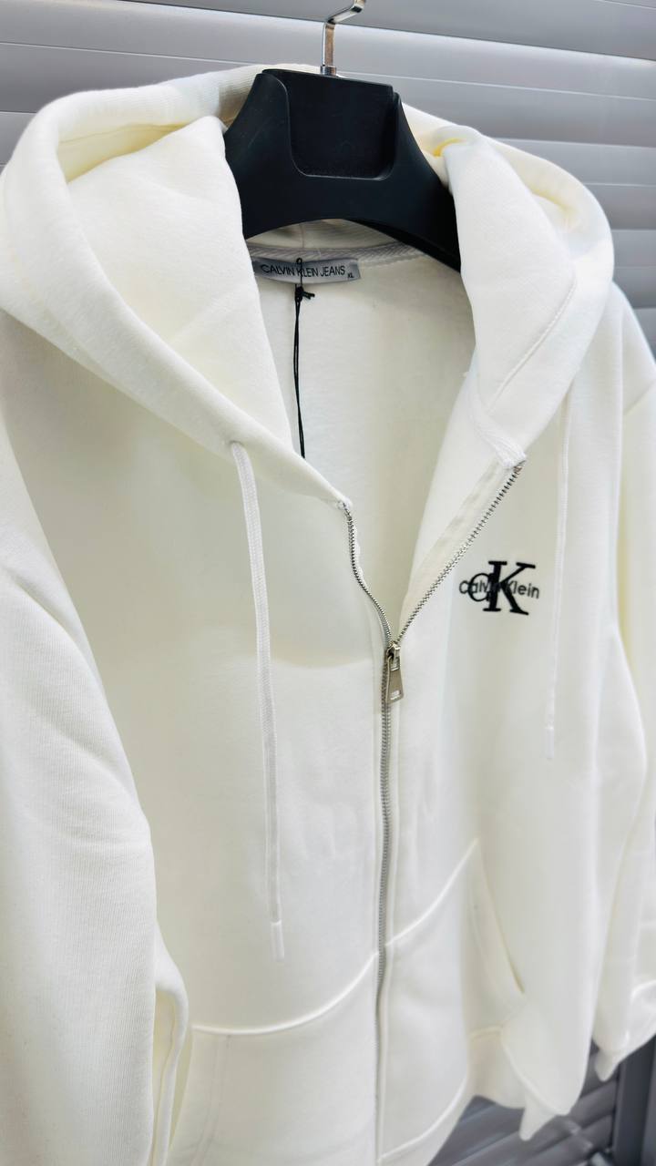 Calvin Klein Zip Hoodie White