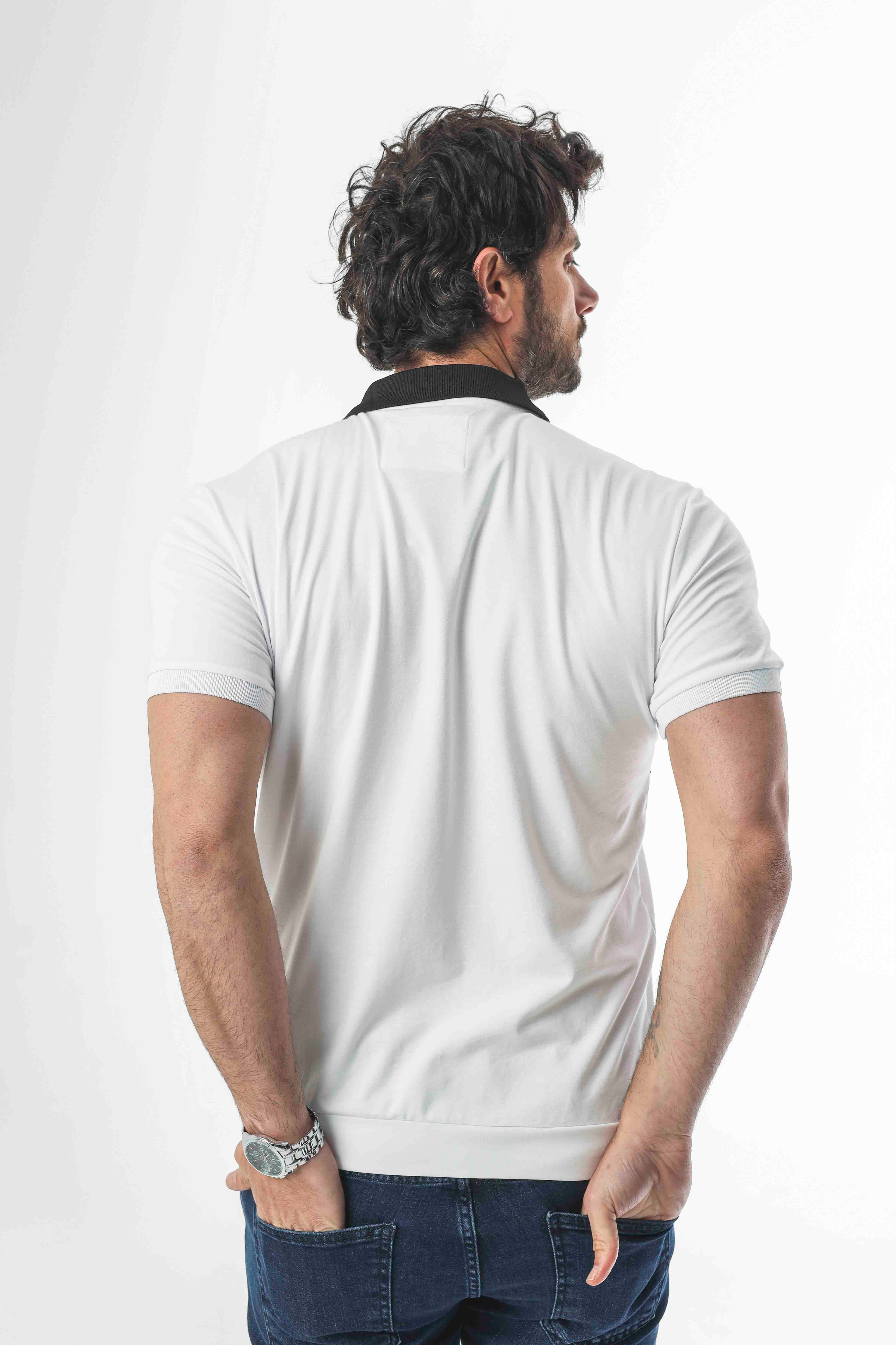 Büyük Beden Polo Yaka Düğmeli Ortası Çizgili T-Shirt-6320