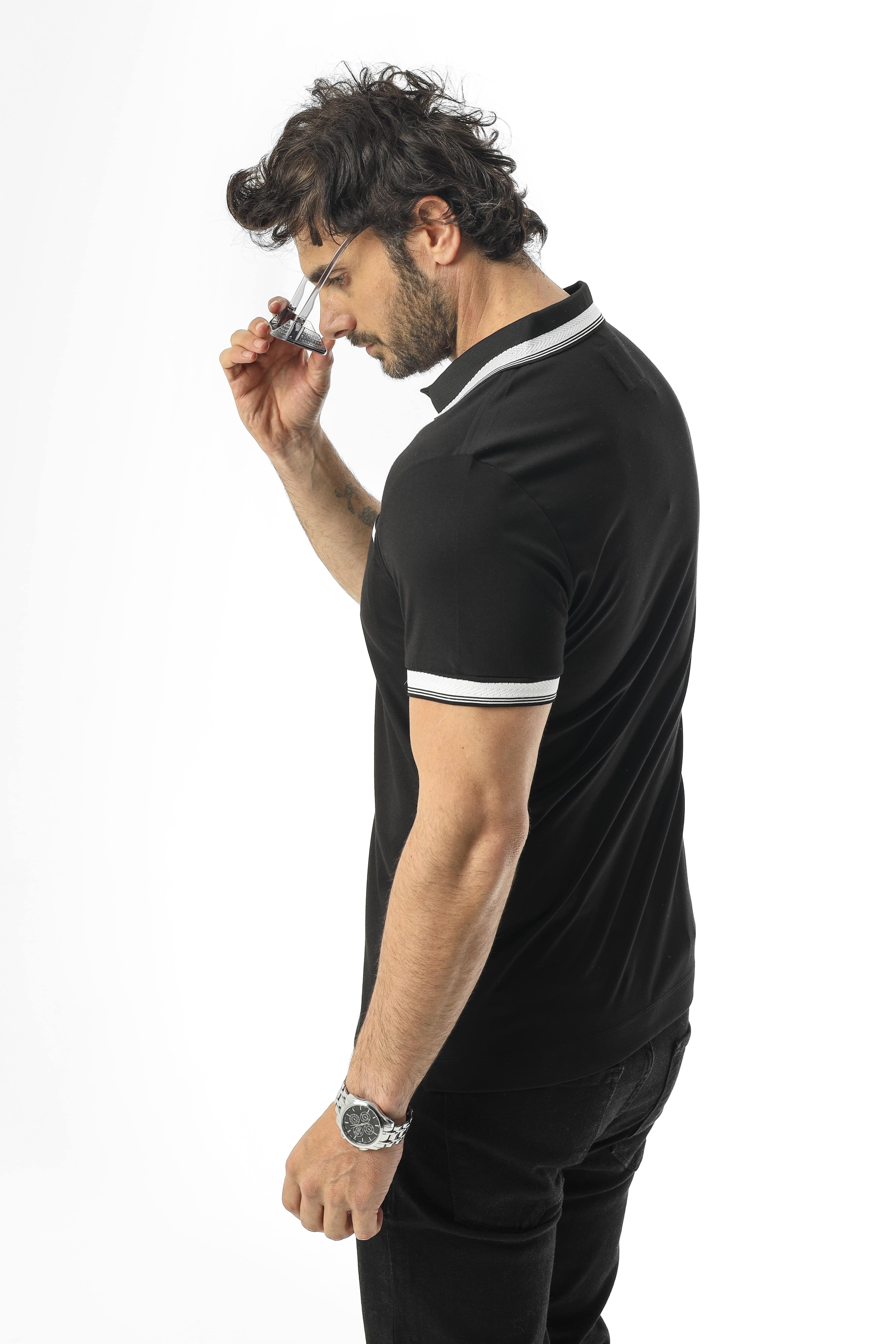 Cepli Polo Yaka Çıtçıtlı Kol Ucu Triko Detaylı T-Shırt-6286
