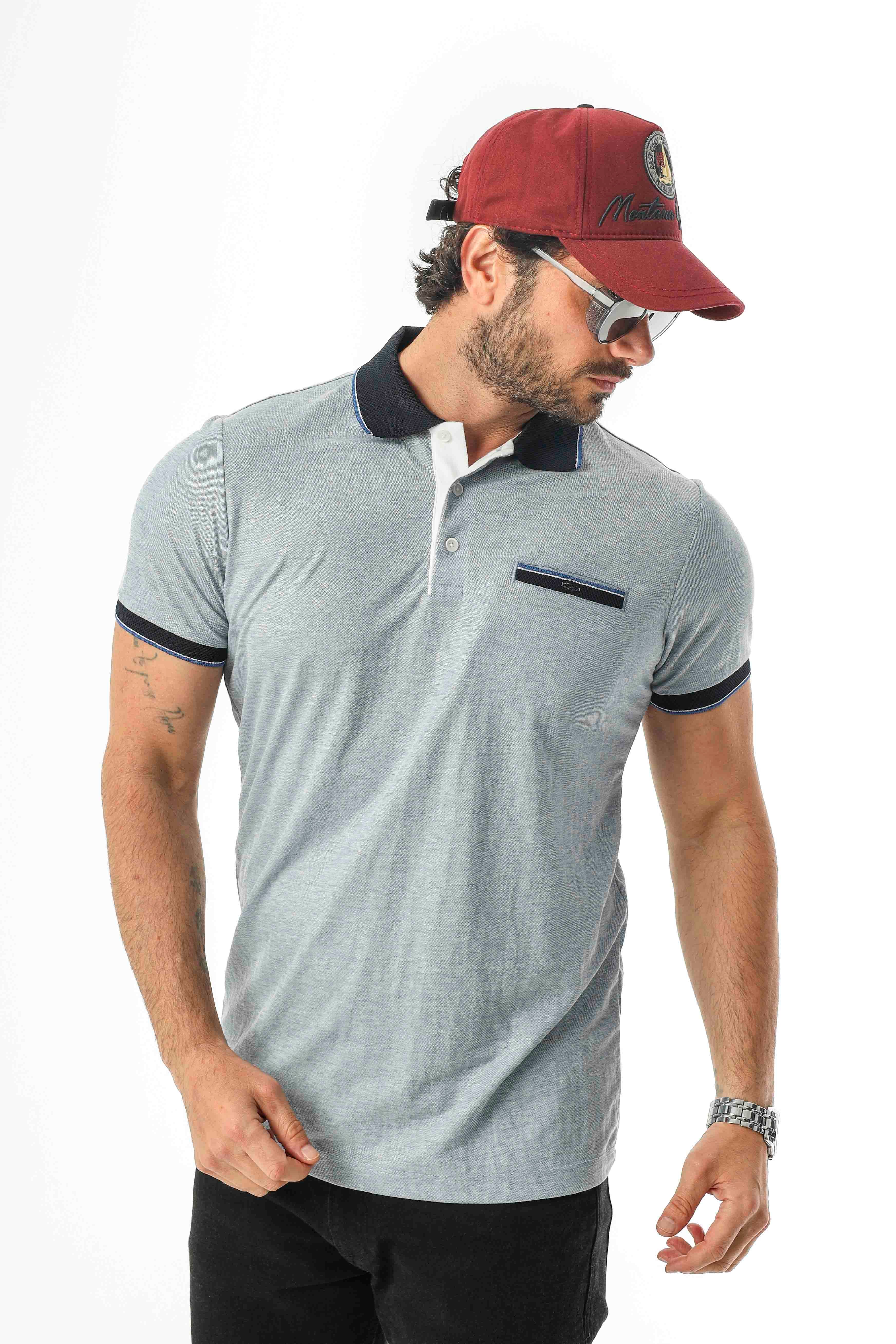 Polo Yaka Düğmeli Cepli Viskon Kumaş Erkek T-Shirt-AR-1009