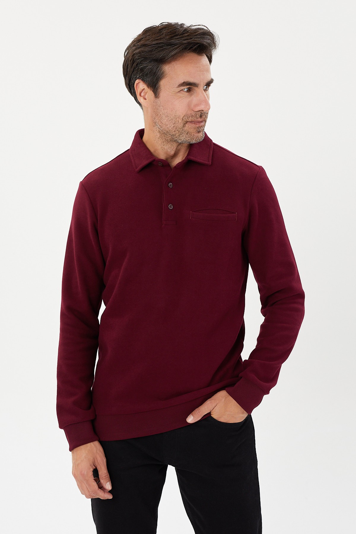 Tony Classics Cepli Kadife Selanik Polo Yaka Sweatshirt- KS-1492