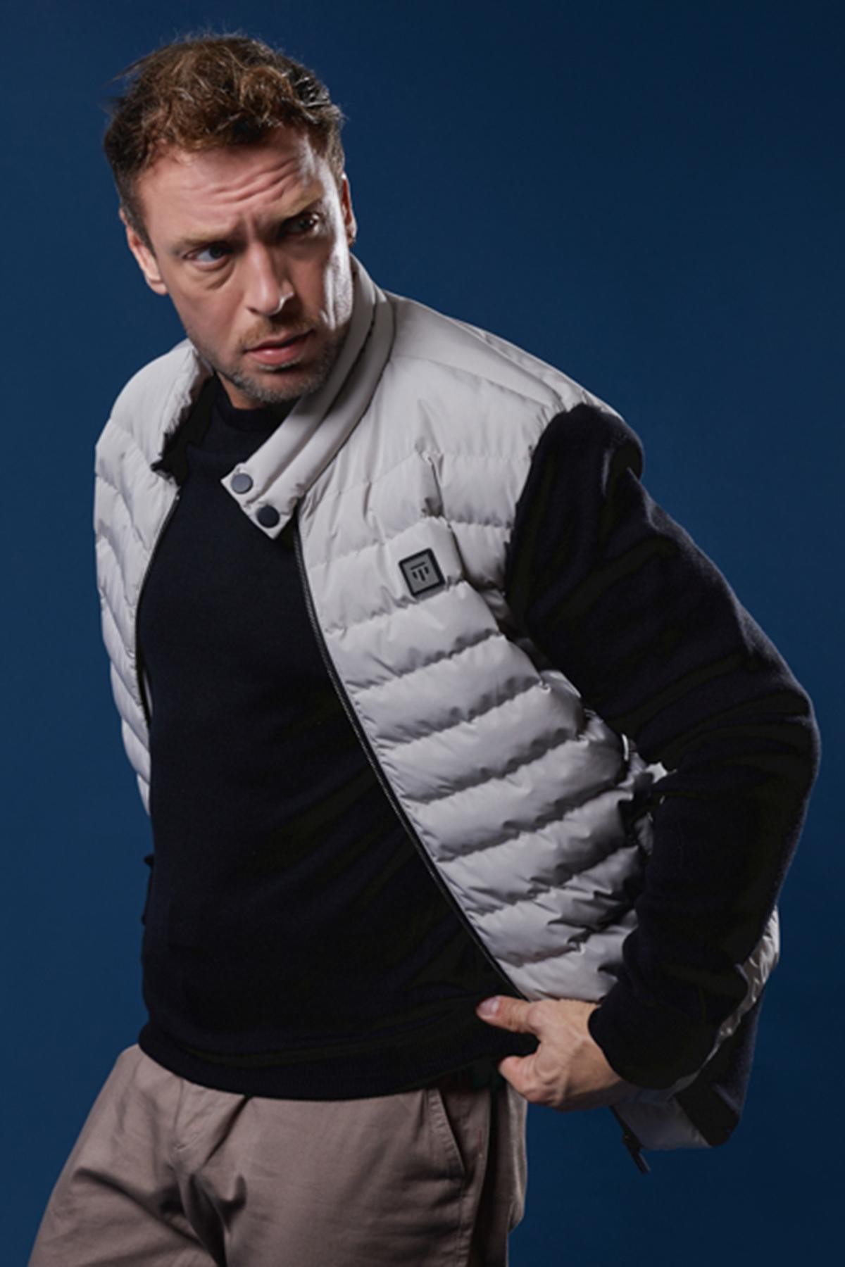 Classics Pattern High Neck Cep Detailed Coat
