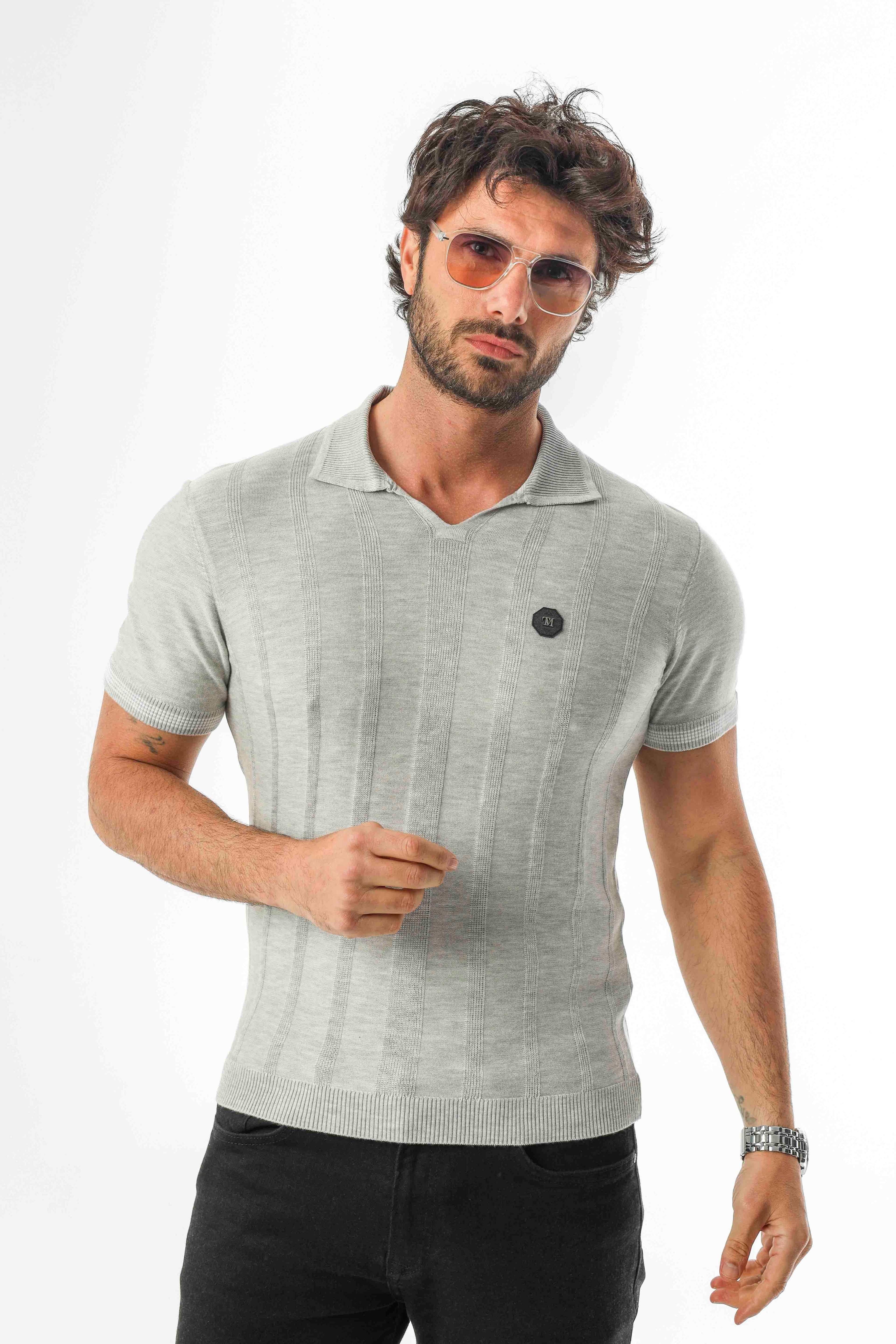 Polo Yaka Desenli Arma Baskılı Triko T-Shirt-TY-1303