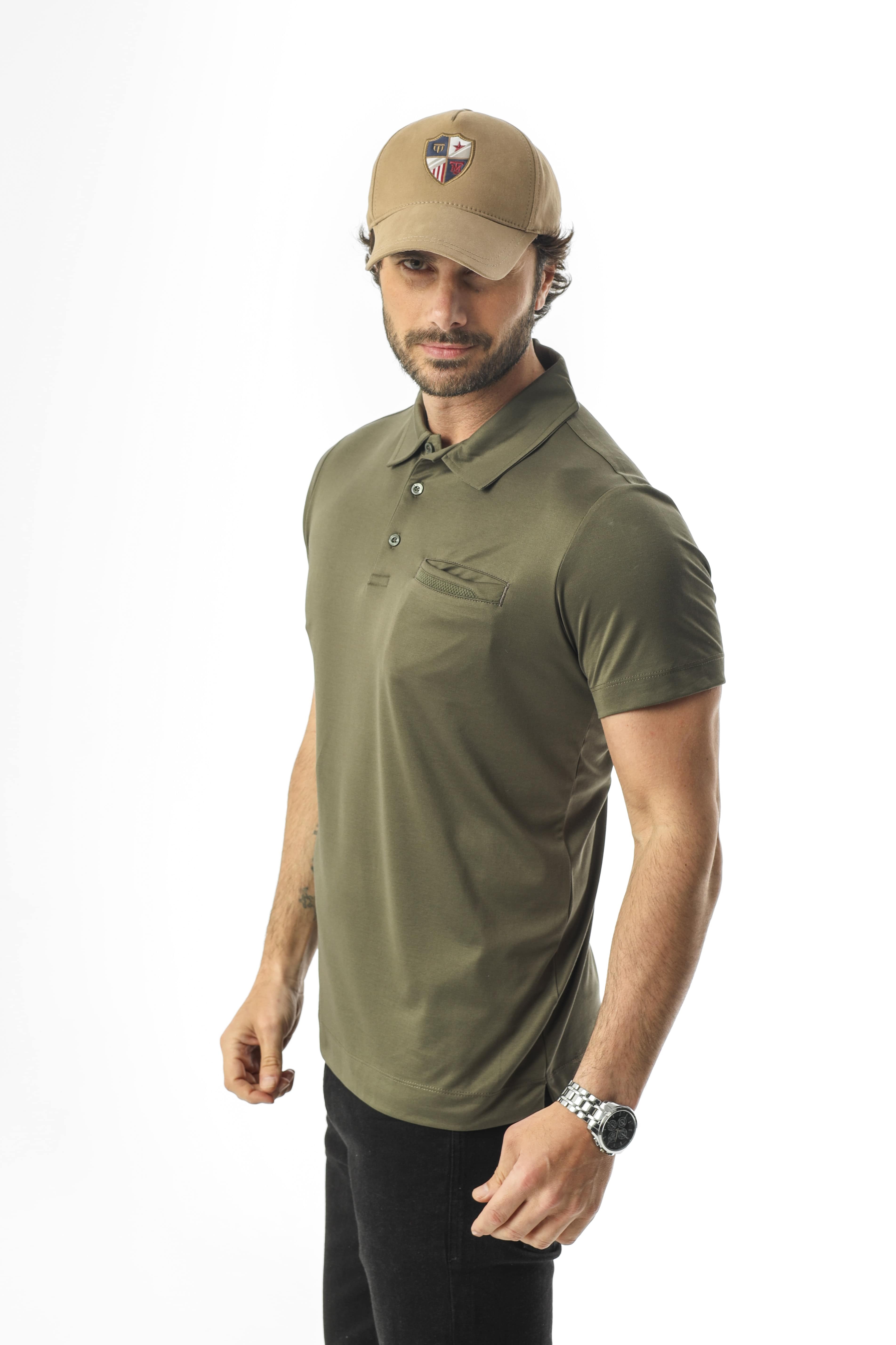 Büyük Beden Polo Yaka Düğmeli Cepli T-Shirt-6318
