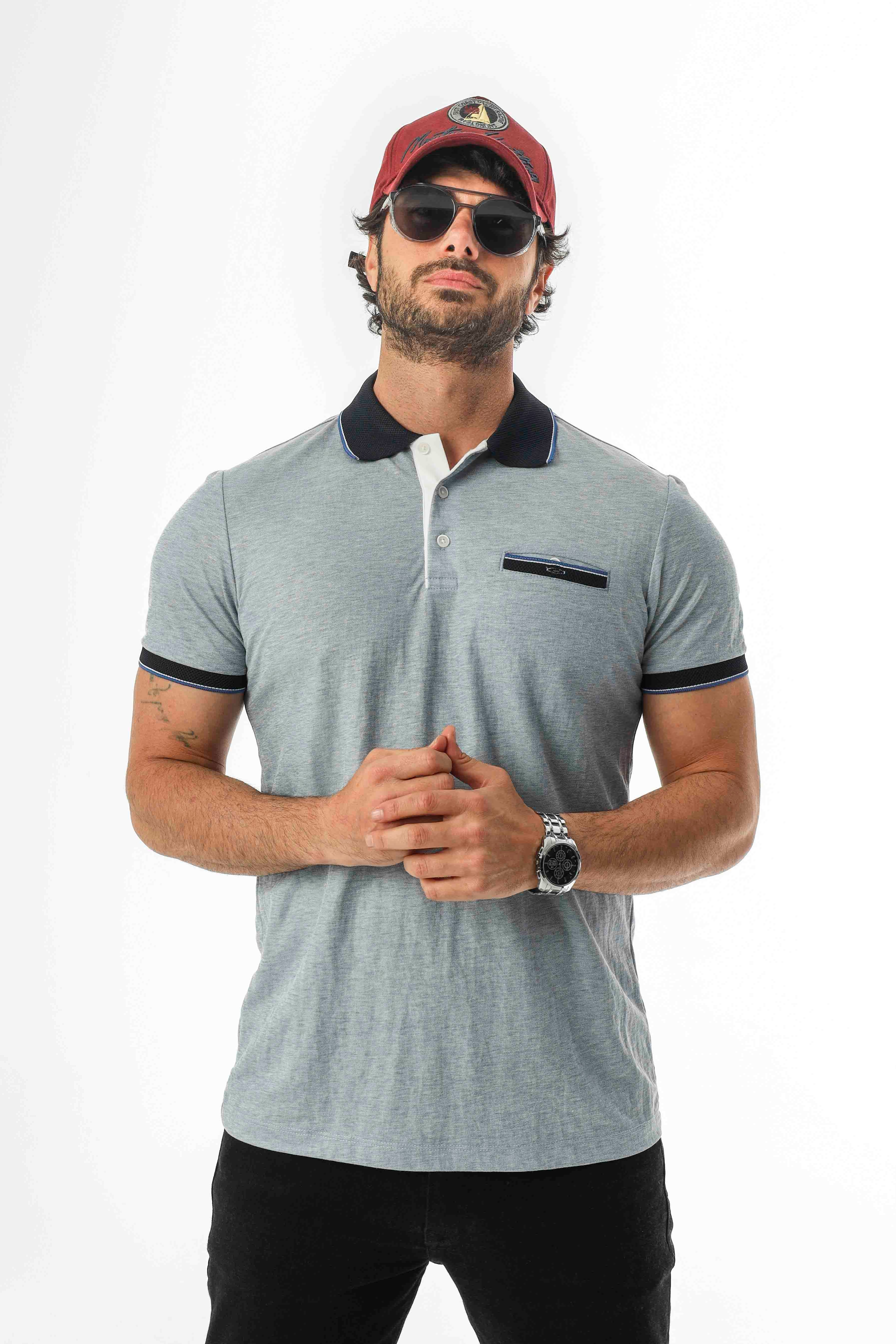 Polo Yaka Düğmeli Cepli Viskon Kumaş Erkek T-Shirt-AR-1009