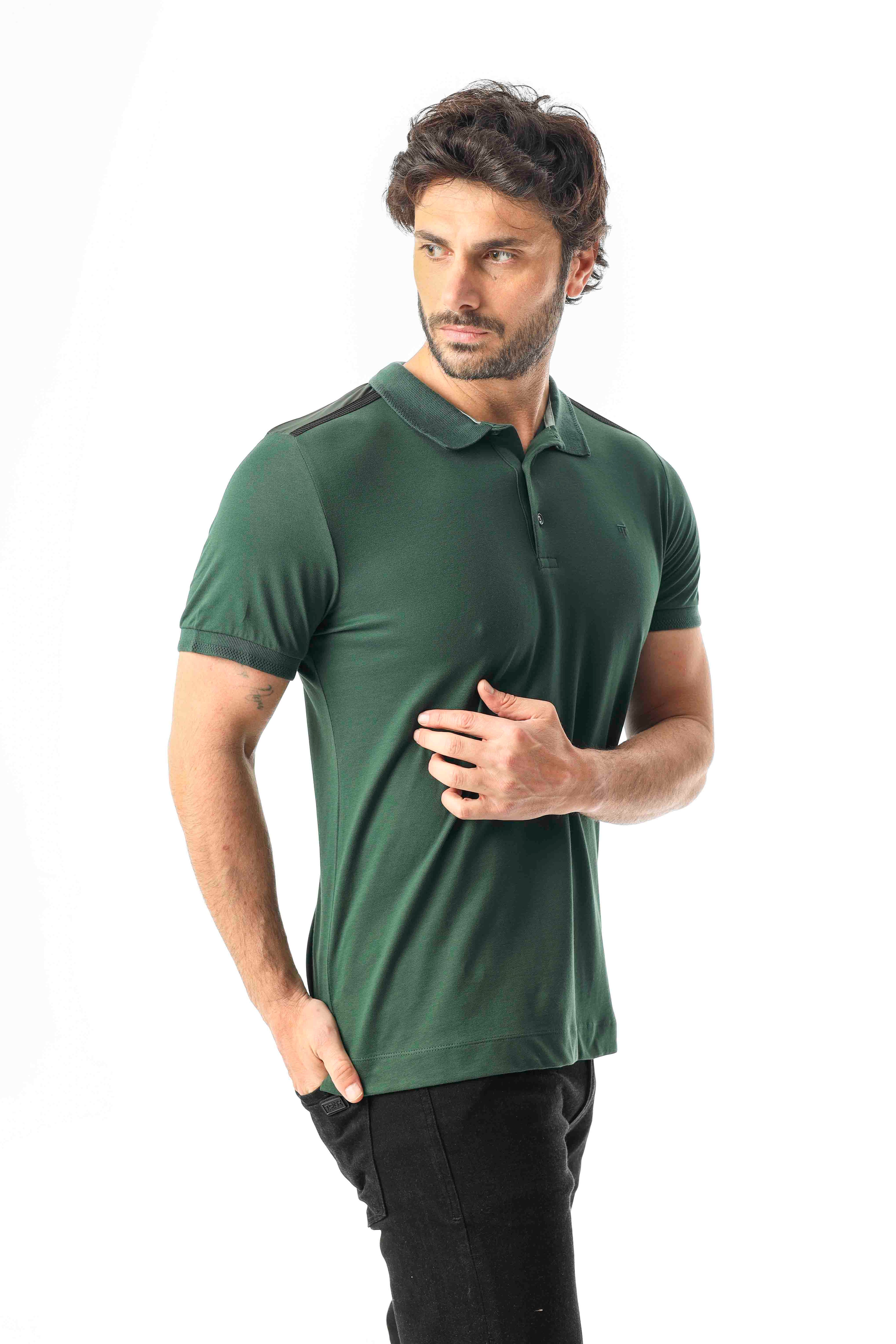 Polo Yaka Omzu Baskılı Düğmeli T-Shirt-PL-3614