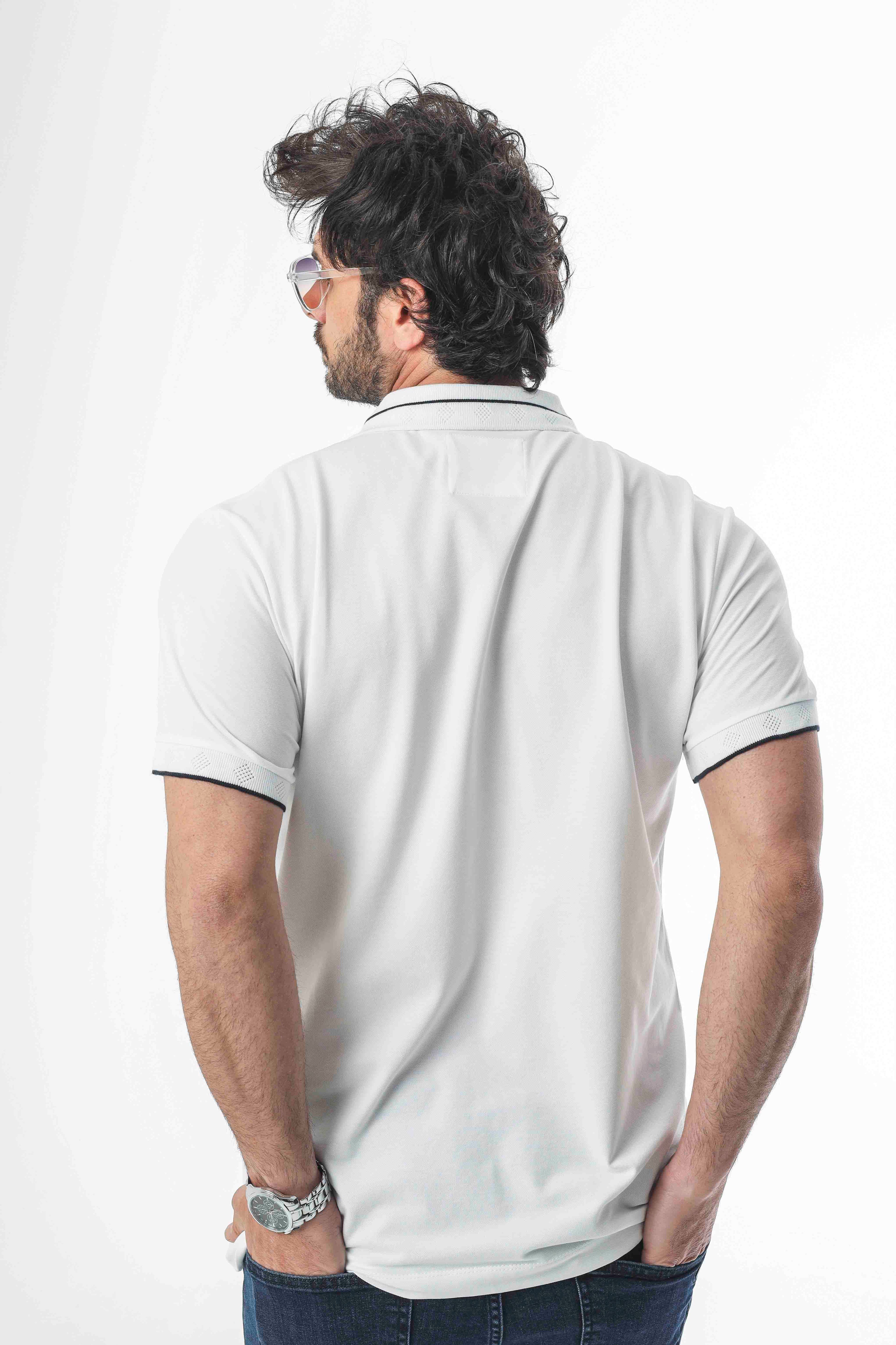 Polo Yaka Yarım Fermuarlı Nakış Armalı Pamuk T-Shirt-PL-3618