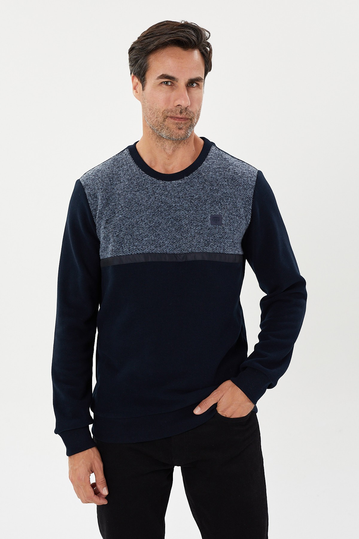 Kadife Selanik Parça Desenli Bisiklet Yaka Sweatshirt- KS-1672