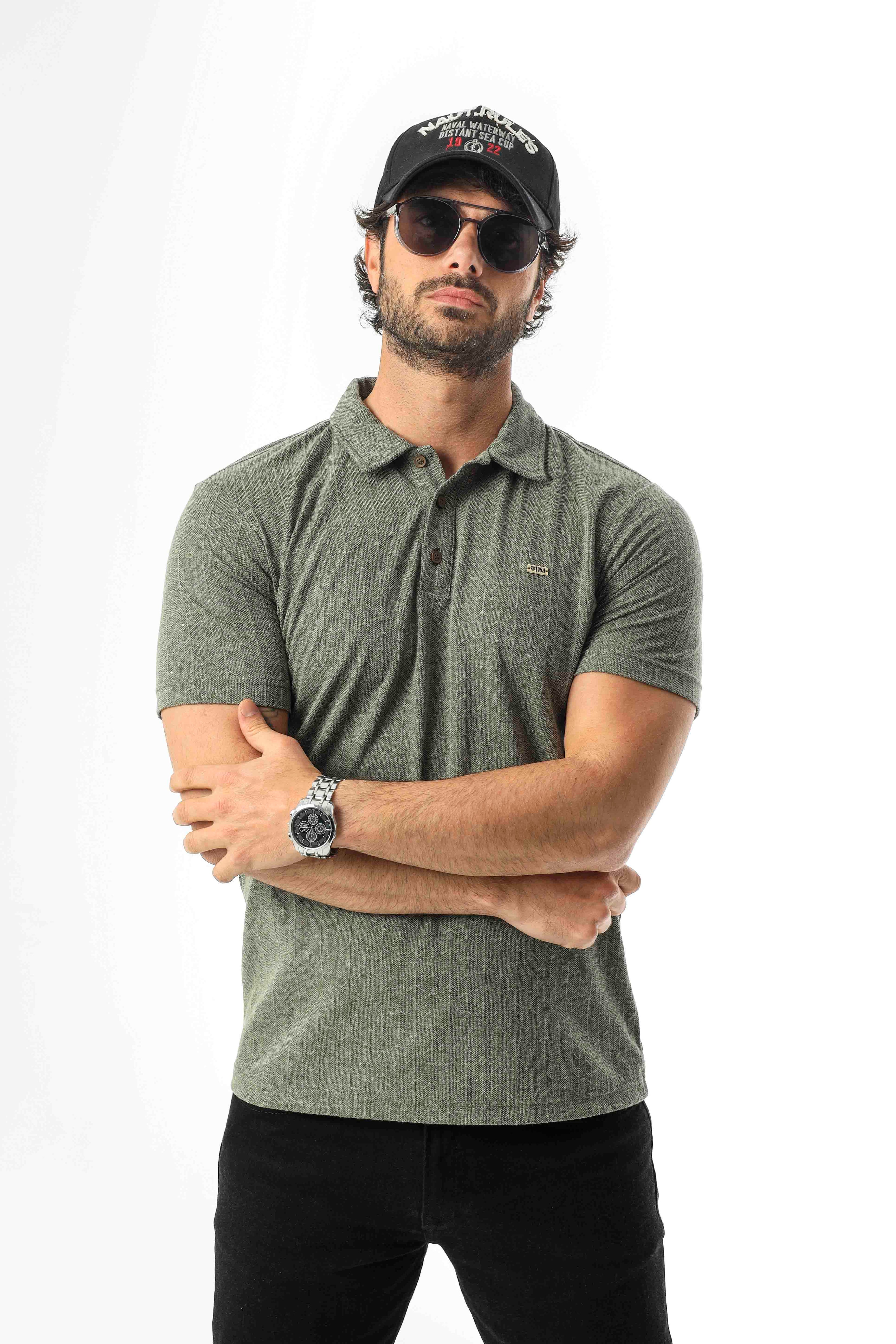 Regular Fit Polo Yaka Düğmeli Armalı Keten T-Shirt-KT-1003