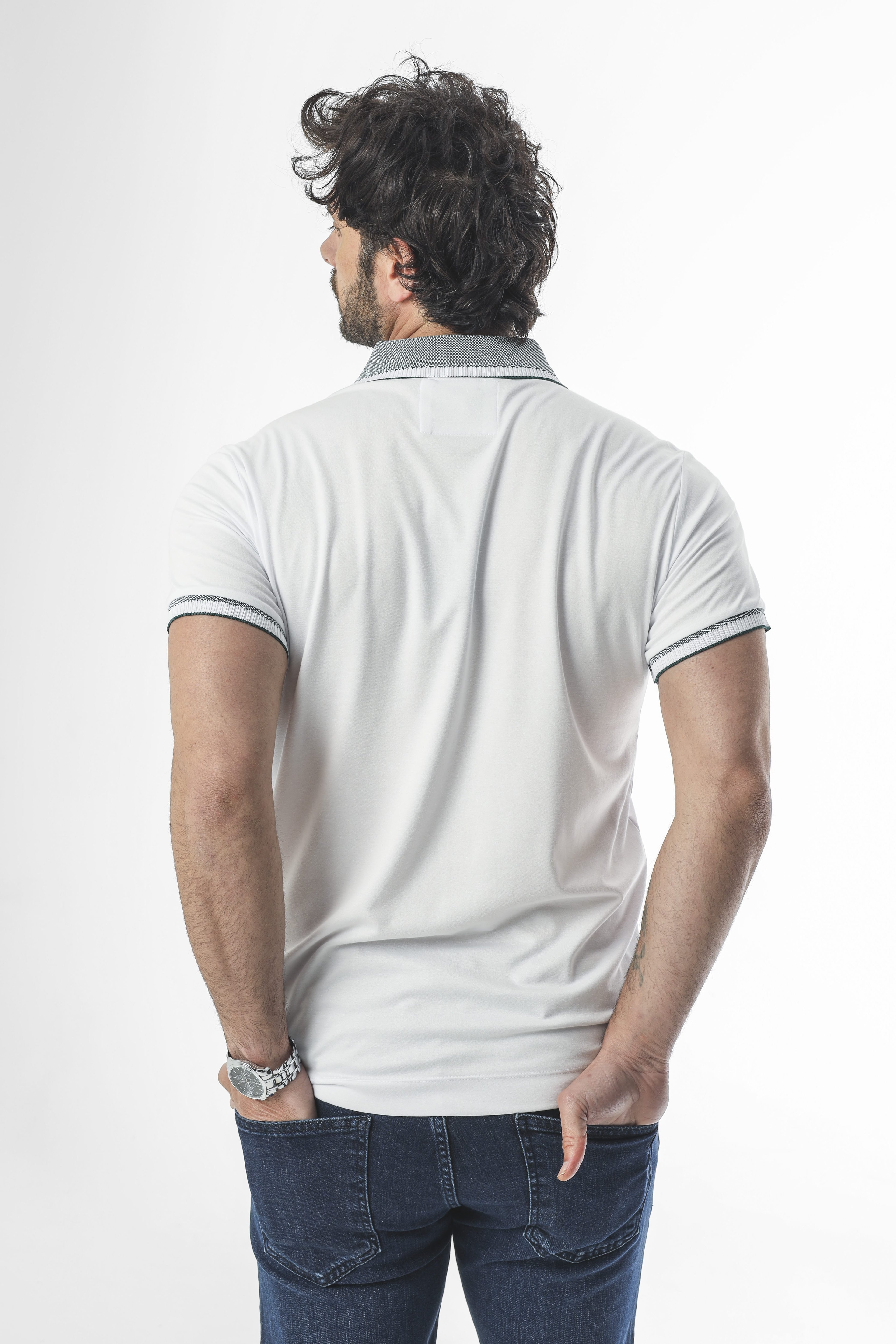 Büyük Beden (3xl - 7xl) Düğmeli Polo Yaka Kol Ucu Triko Detaylı T-Shirt-6315