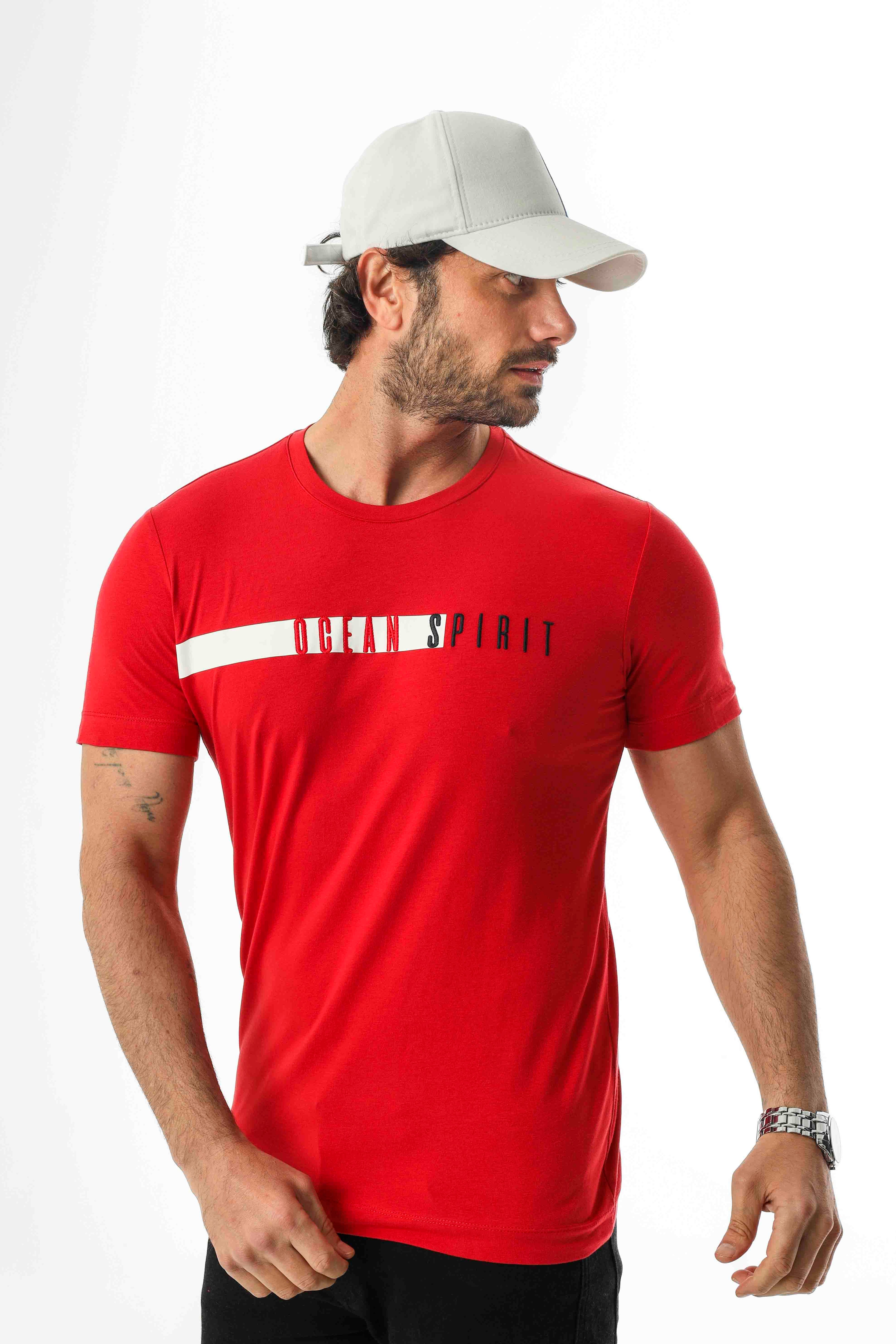 Büyük Beden Bisiklet Yaka Regular Fit Baskılı ve Nakışlı T-Shirt-MSL-2189