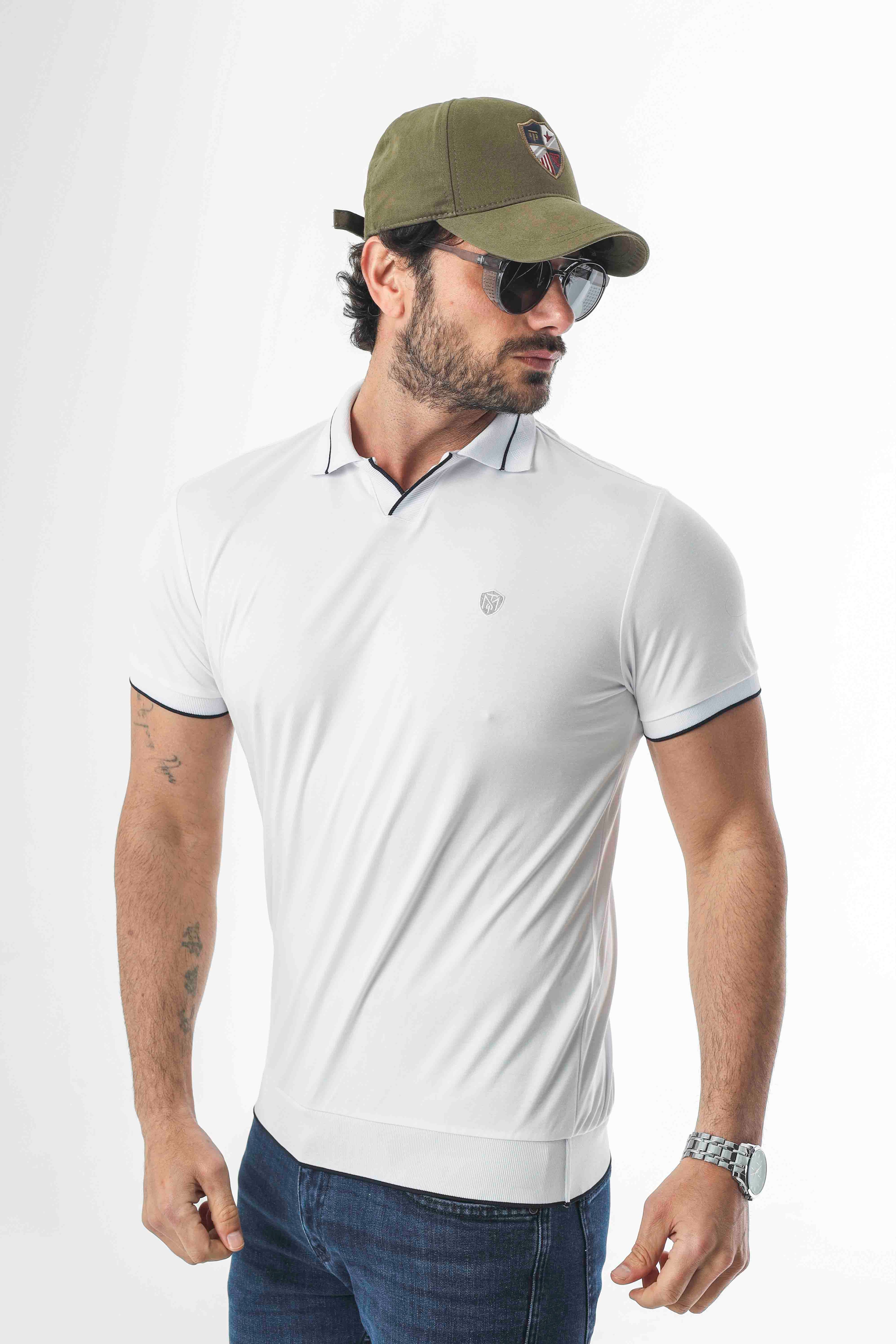 Polo Yaka ve Kol Ucu Triko Nakış Armalı Erkek T-Shirt-6296