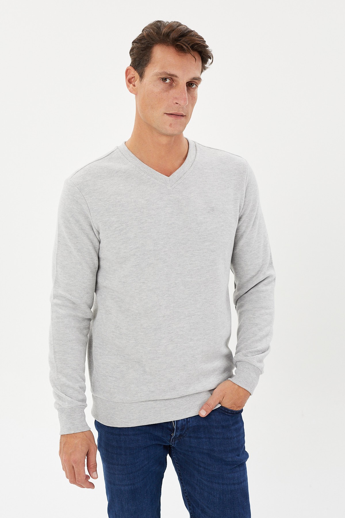 Kadife Selanik Basic V Yaka Sweatshirt- KS-1401