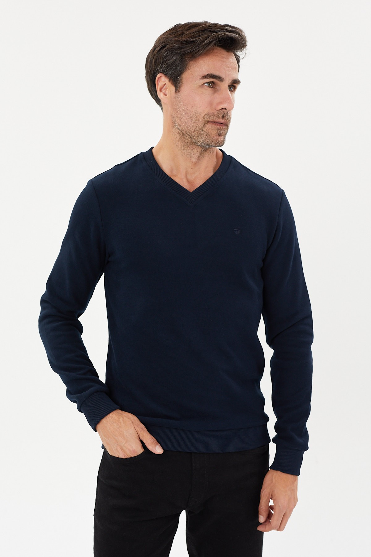 Kadife Selanik Basic V Yaka Sweatshirt- KS-1401