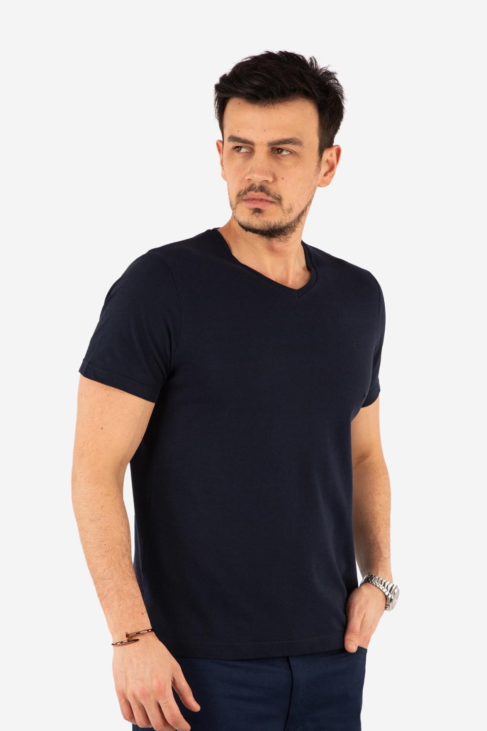 Regular Fit V Neck %100 Cotton Short Sleeves Basic  T-Shirt