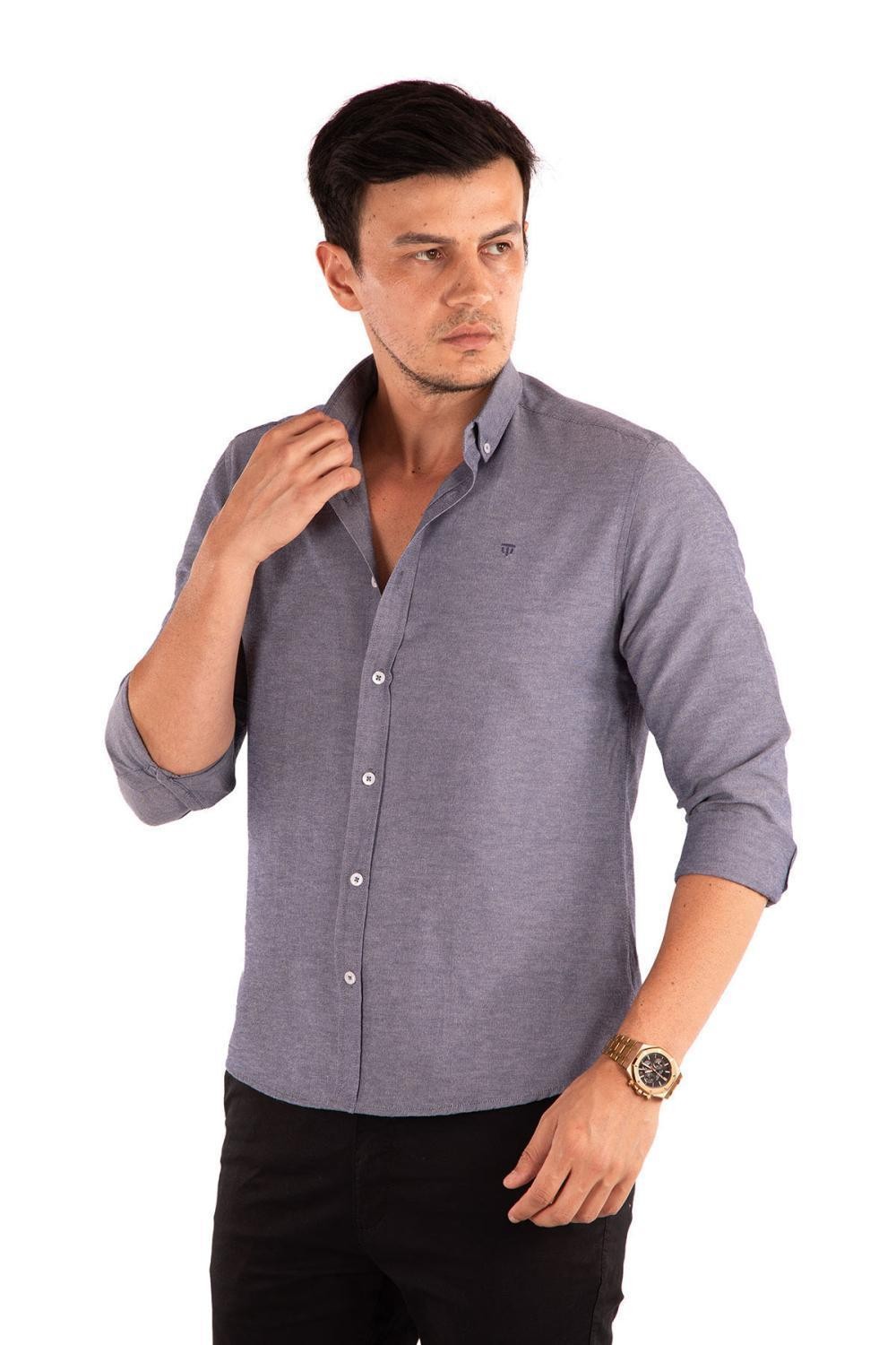 Regular Fit Dokuma Casual Uzun Kollu Pamuk Karışımlı Gömlek